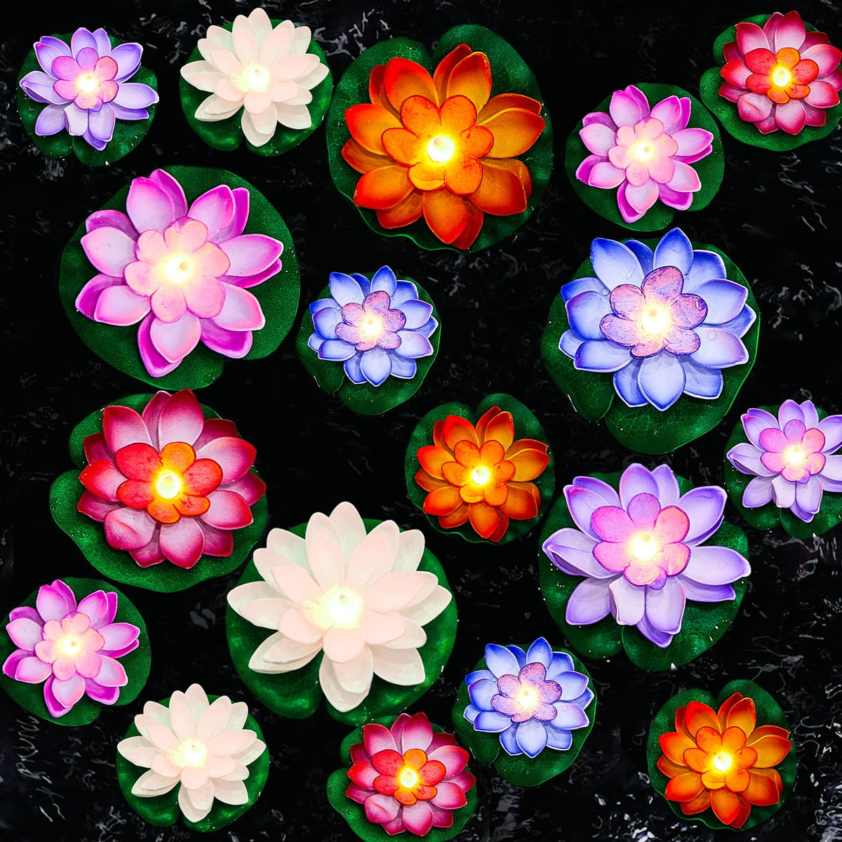 Hortsun Floating Lotus Lights multicolor set front view