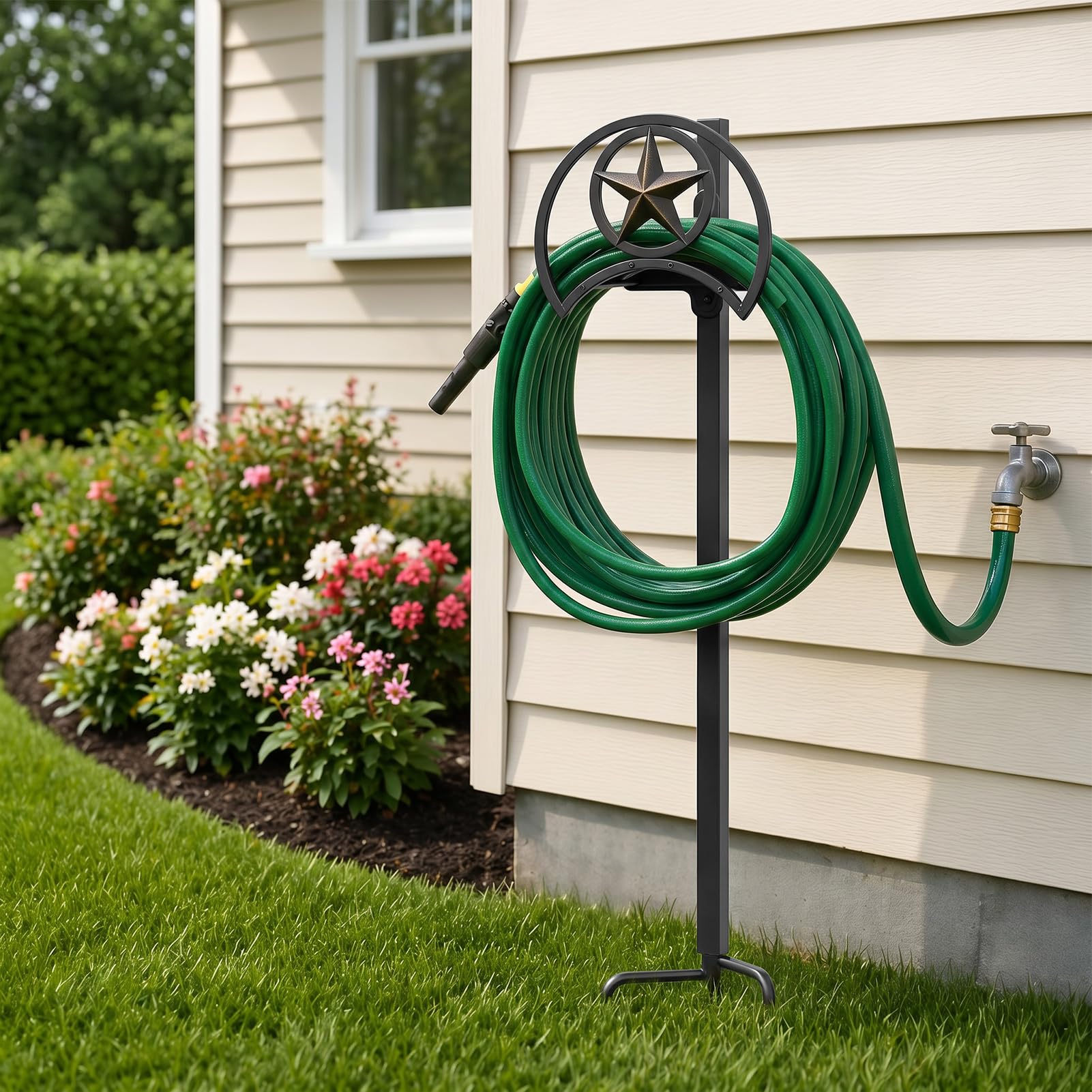 Hose Holder displaying its black powder coat finish