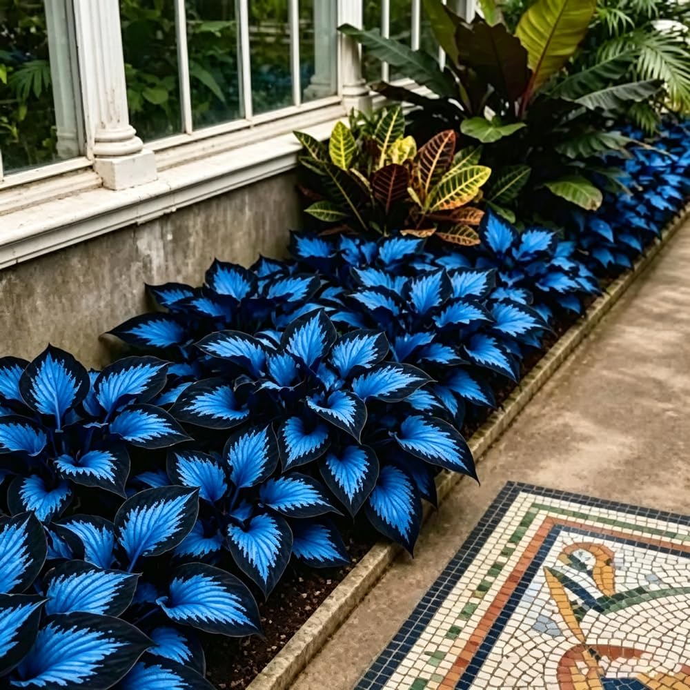 Hosta plant in a pot on a balcony