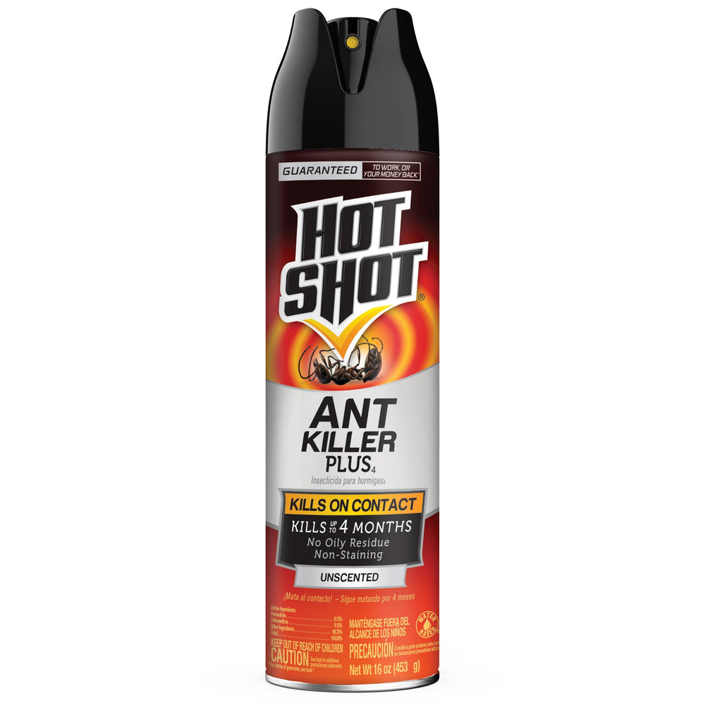 HOT SHOT Ant Killer Plus 16 oz aerosol can with instruction guide