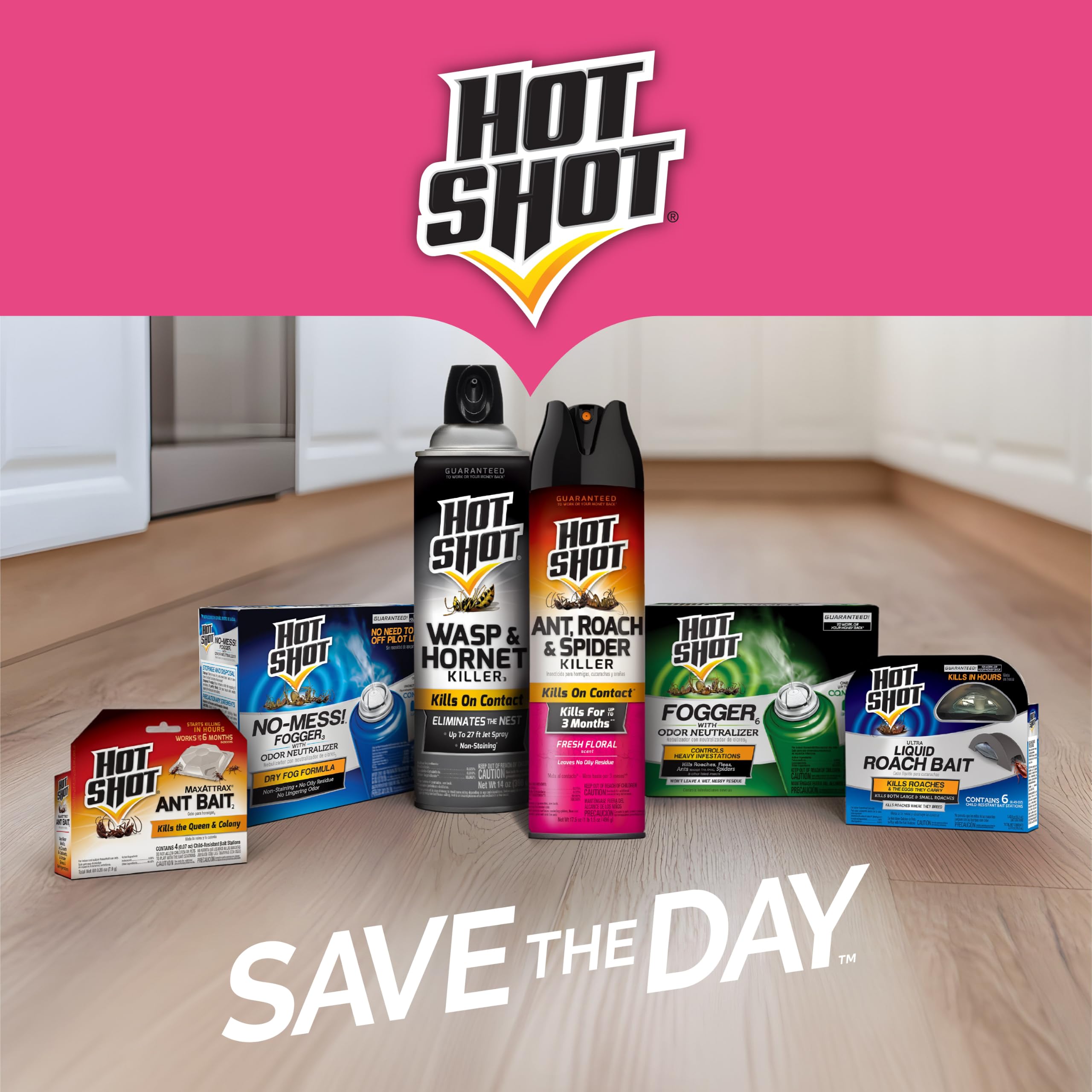 HOT SHOT Ant Killer Plus aerosol can with visible pesticide content