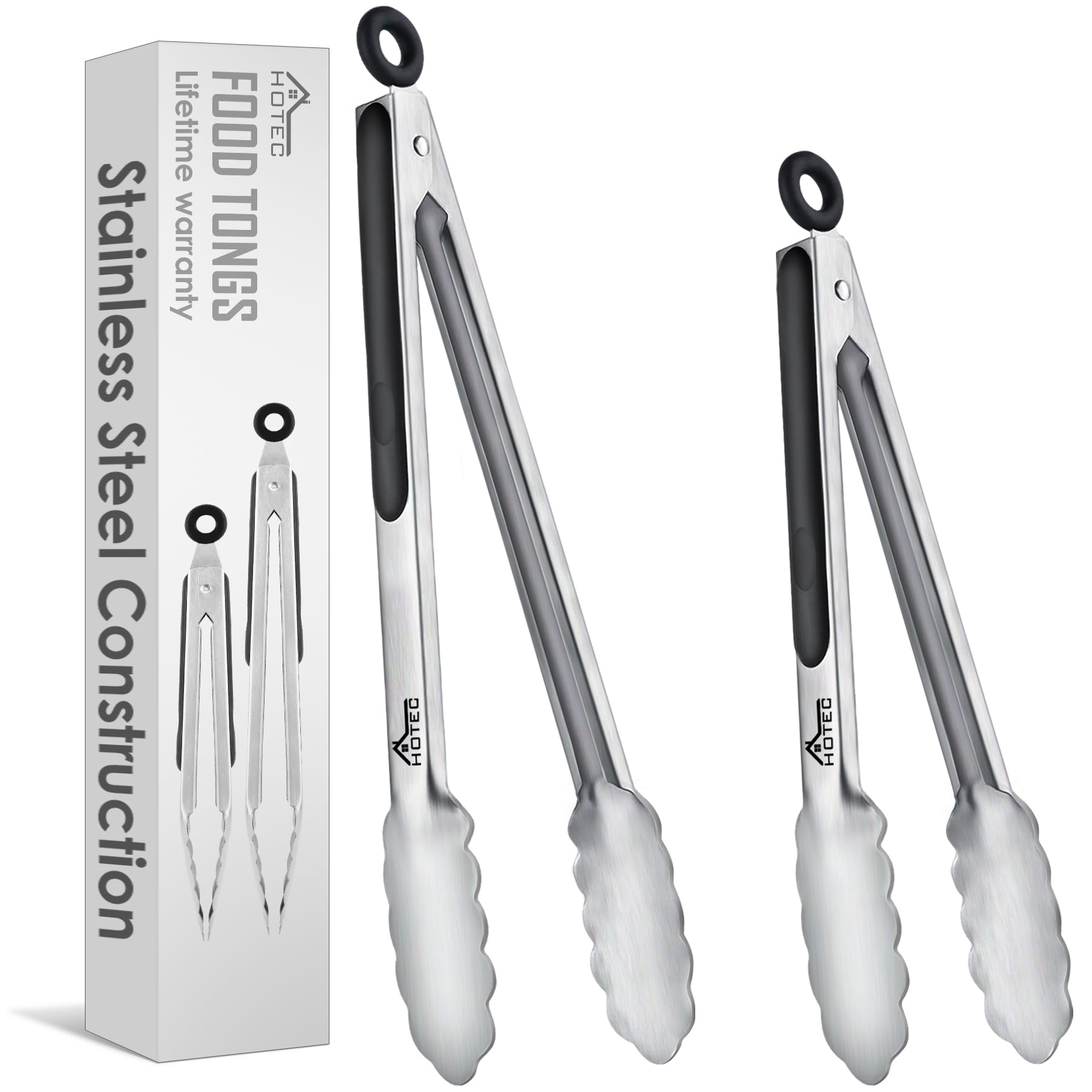 HOTEC 9-inch stainless steel tongs front view