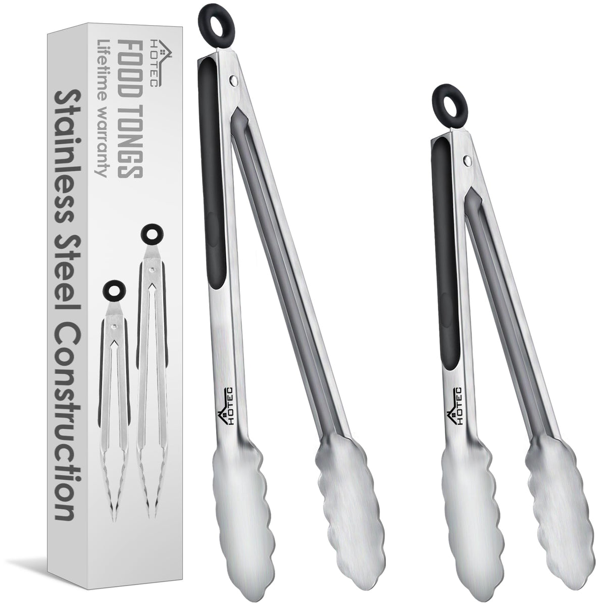 HOTEC 9-inch stainless steel tongs front view