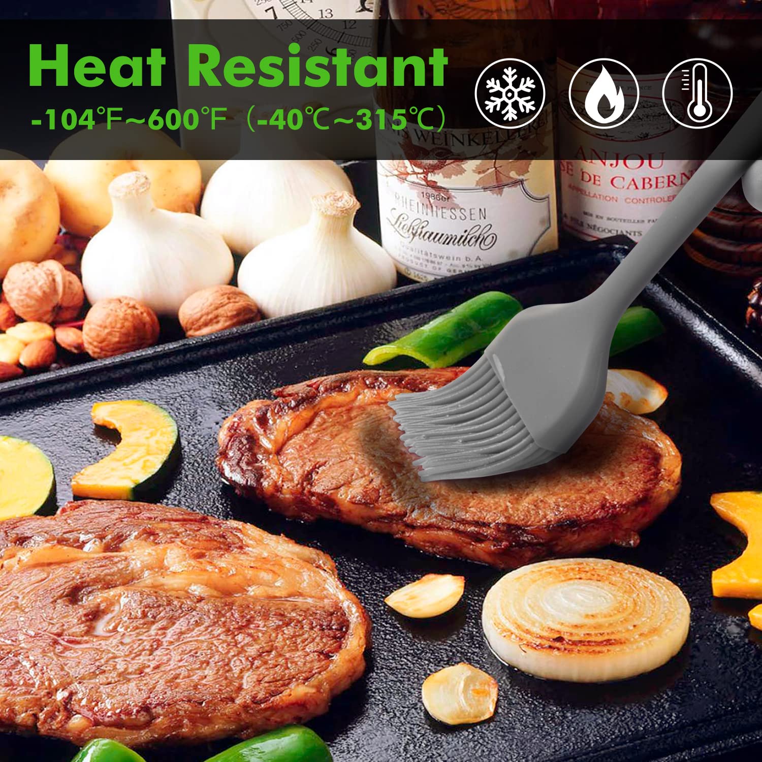 HOTEC basting brush set next to BBQ sauce
