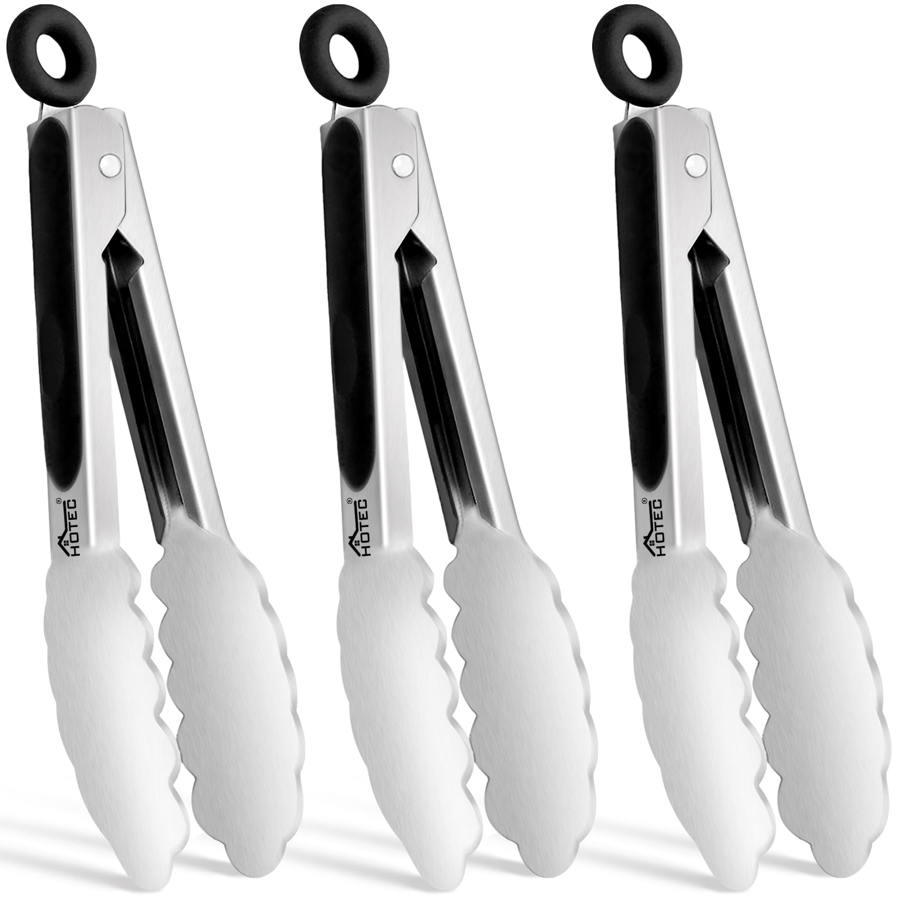 HOTEC Mini Stainless Steel Kitchen Tongs set of 3, 7-inch