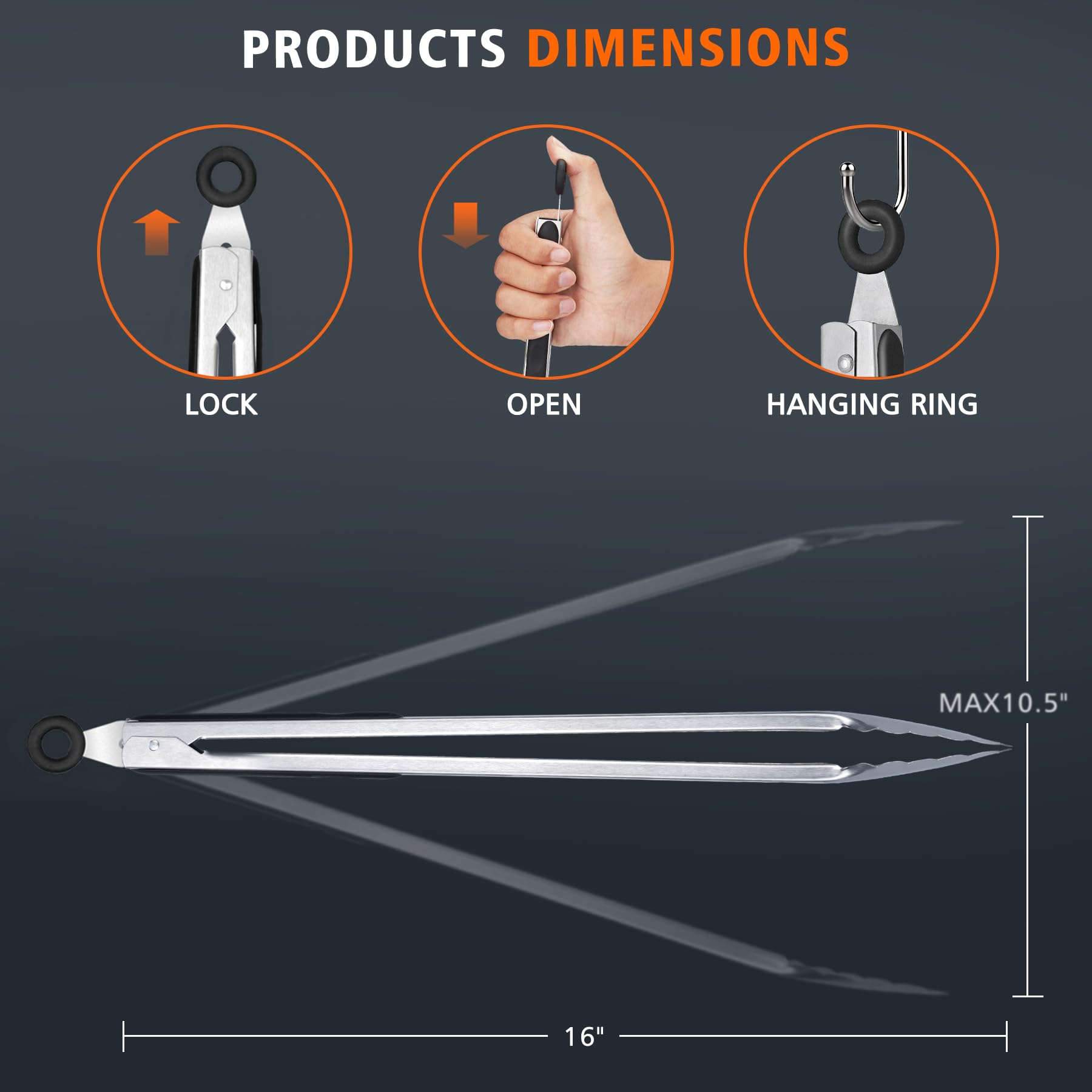 HOTEC tongs hanging loop for easy storage