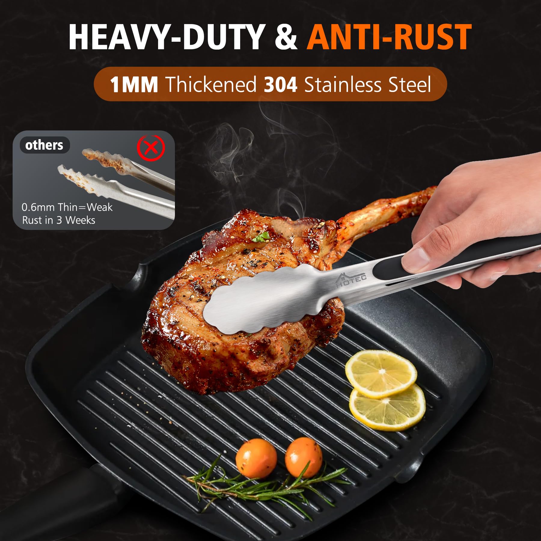 HOTEC tongs set displayed on kitchen counter