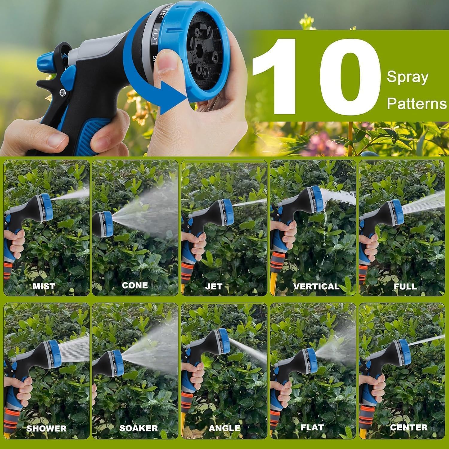 HouGariee Garden Hose Nozzle side view with ergonomic grip