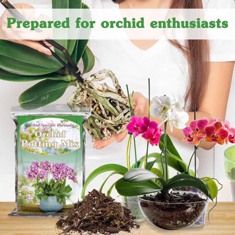 HOUNANG Orchid Potting Mix texture showing moss and perlite