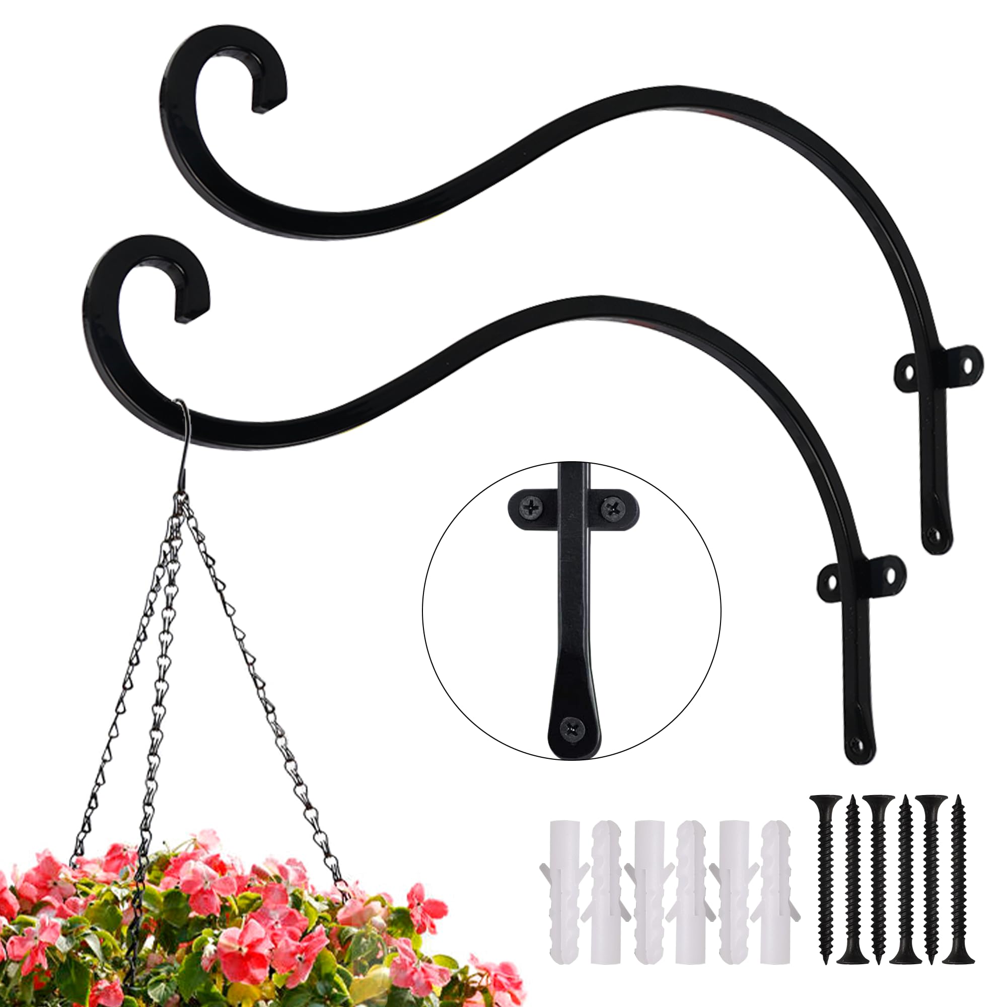 Hourleey 12 Inch black metal plant hanger front view