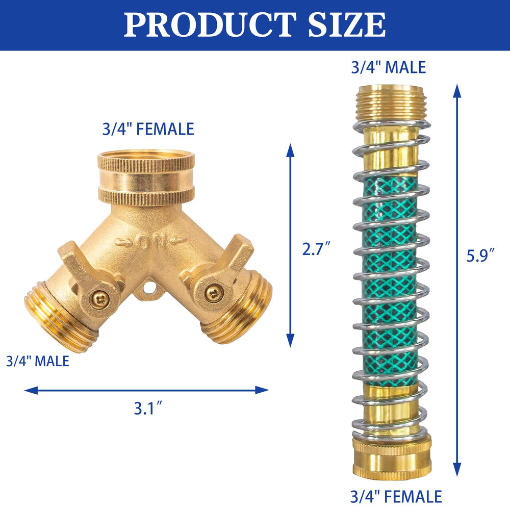 Hourleey 2 Way Hose Splitter side view showing brass material
