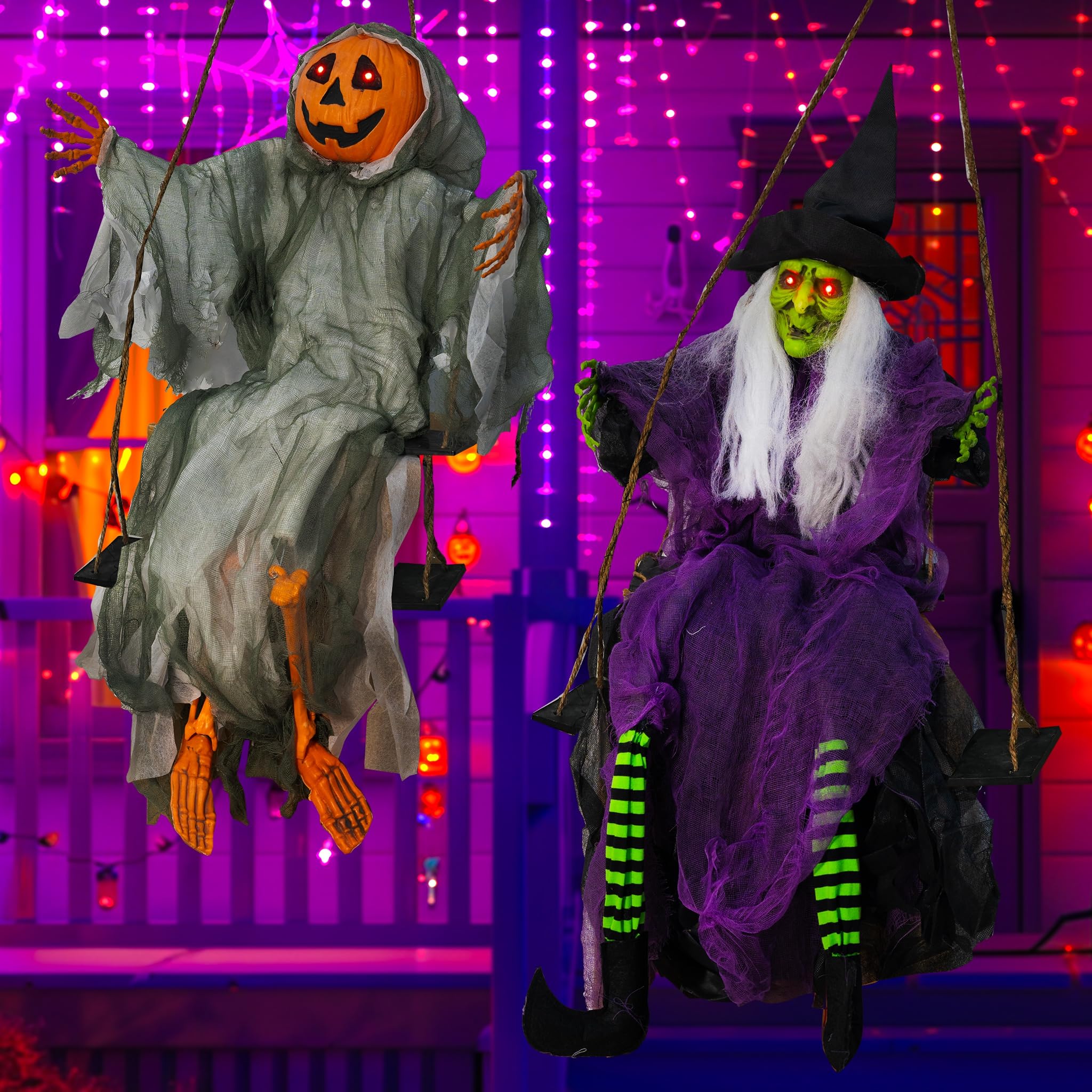 Hourleey 4ft Swinging Pumpkin Face Ghost front view