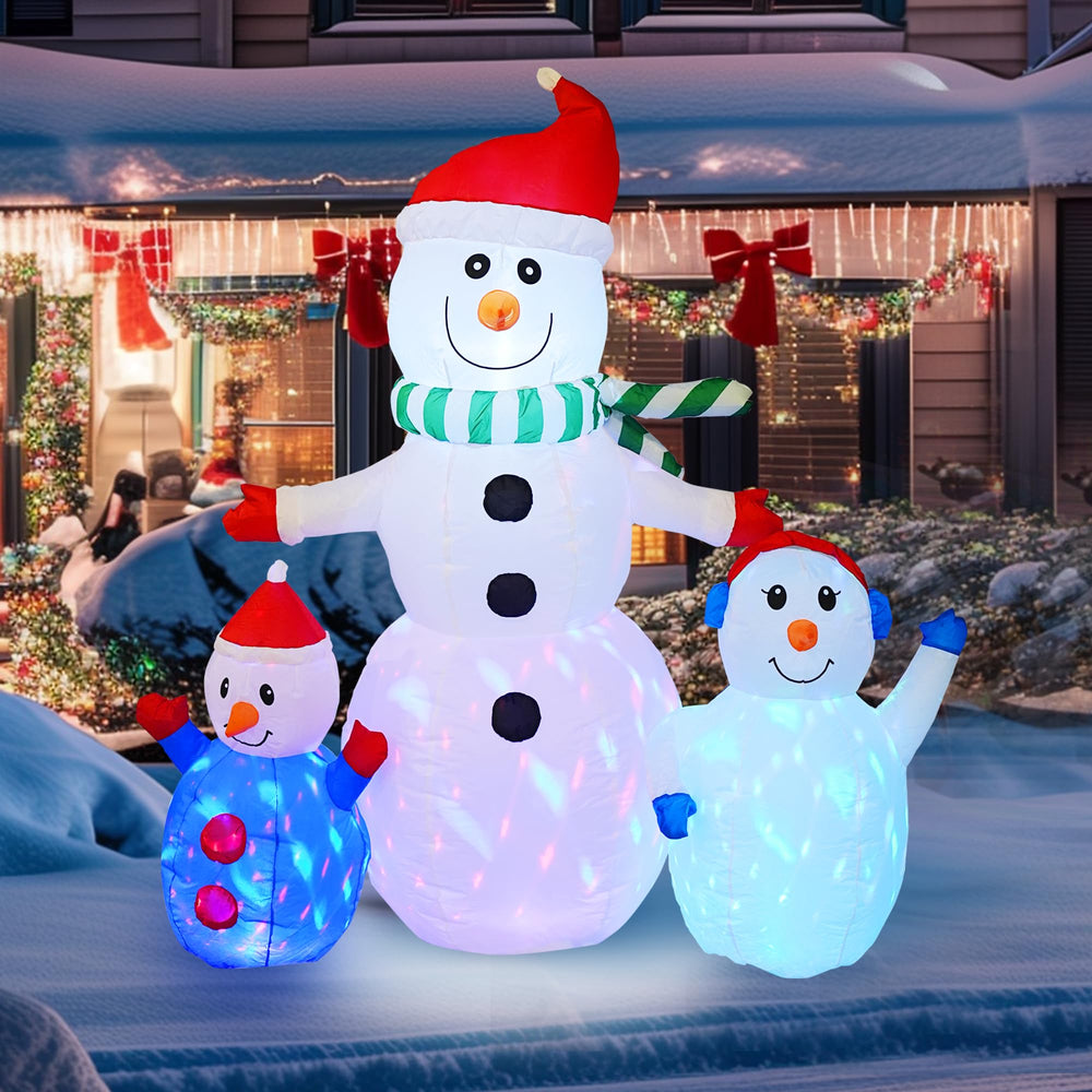 Hourleey 6 FT inflatable snowman with colorful LED lights front view