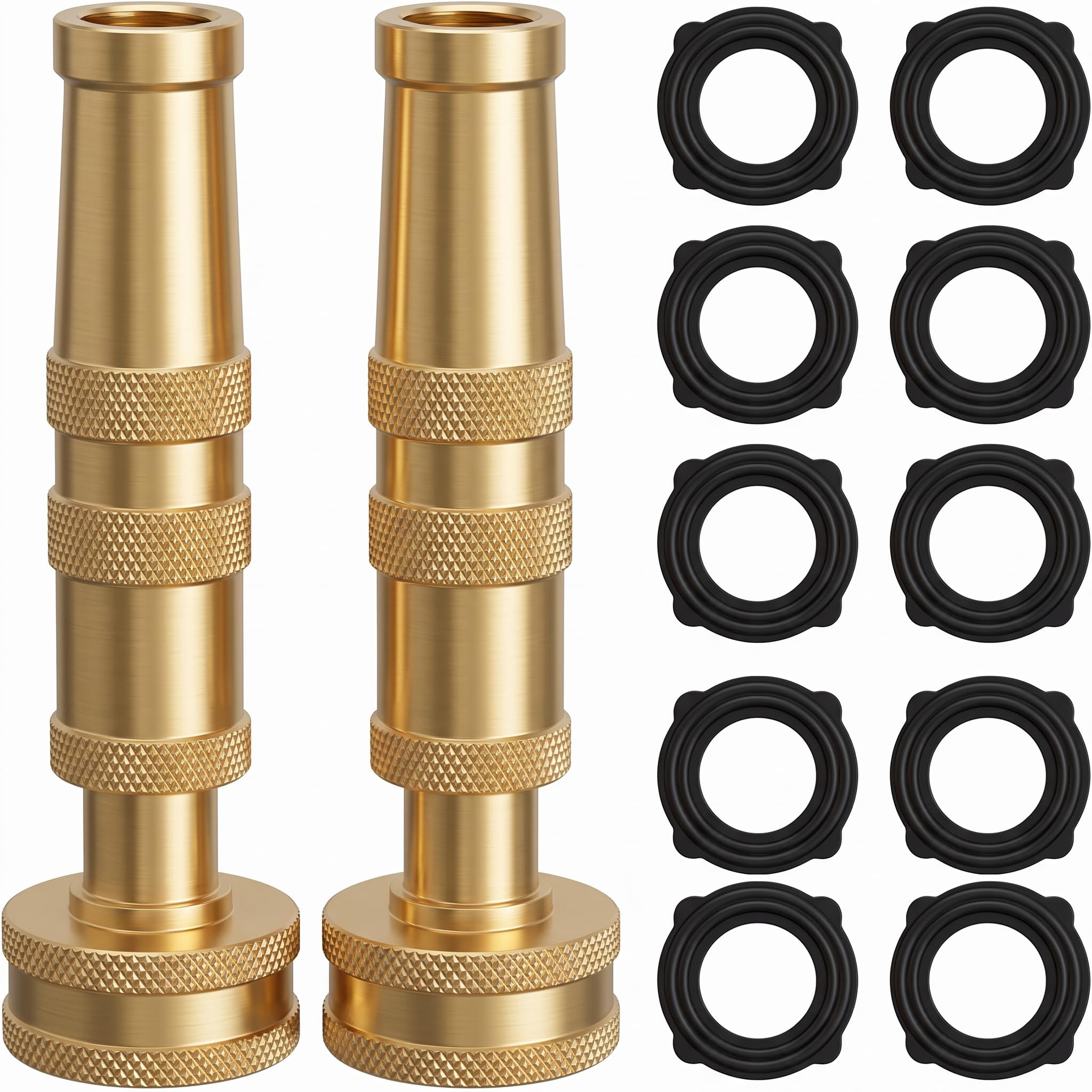 Hourleey Adjustable Twist Hose Nozzle front view with brass finish