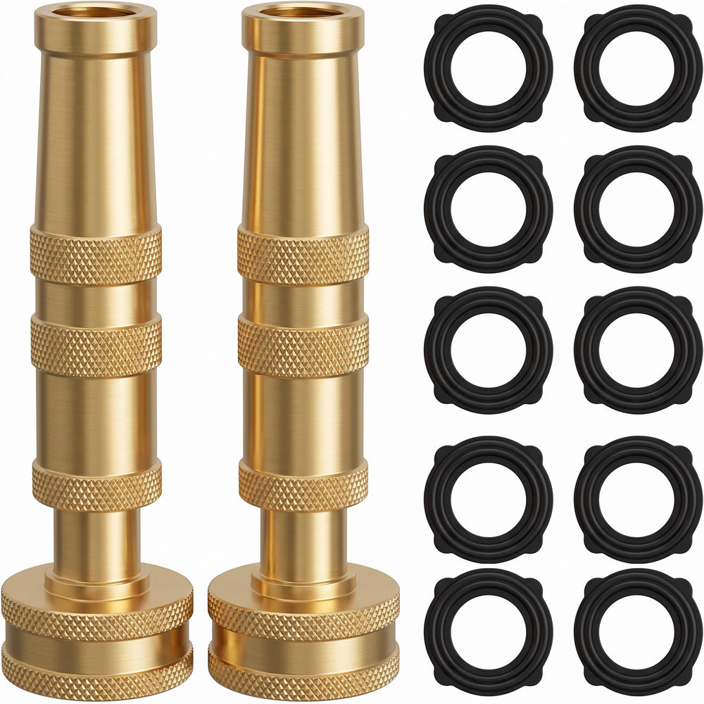 Hourleey Adjustable Twist Hose Nozzle front view with brass finish