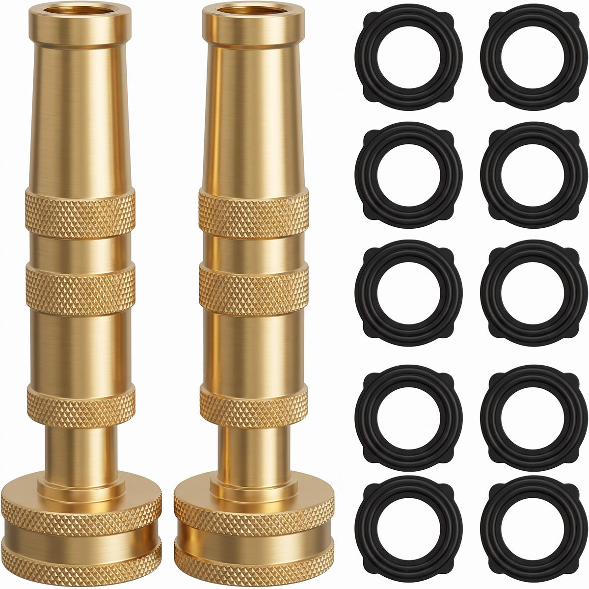 Hourleey Adjustable Twist Hose Nozzle front view with brass finish