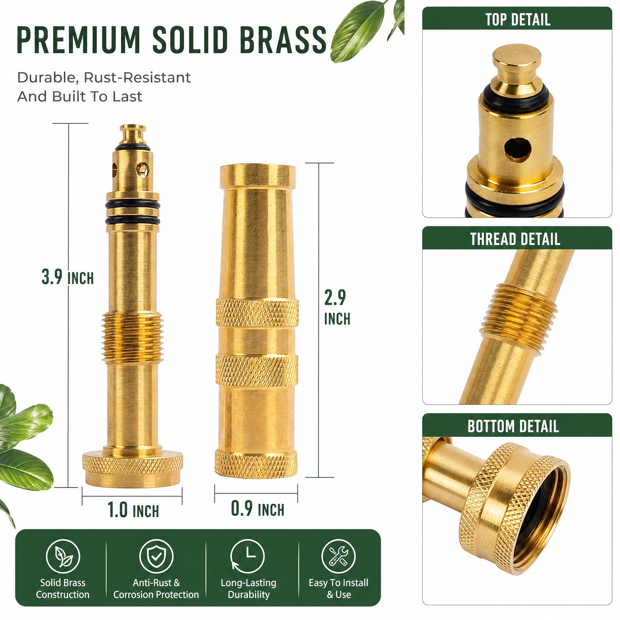 Hourleey Adjustable Twist Hose Nozzle side view showing adjustable feature
