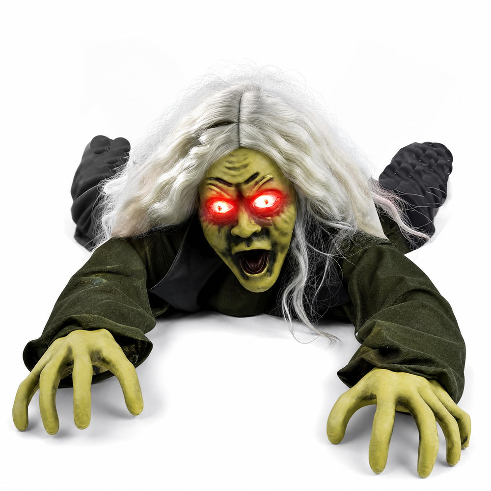 Hourleey Animated Zombie Groundbreaker decoration front view with glowing eyes