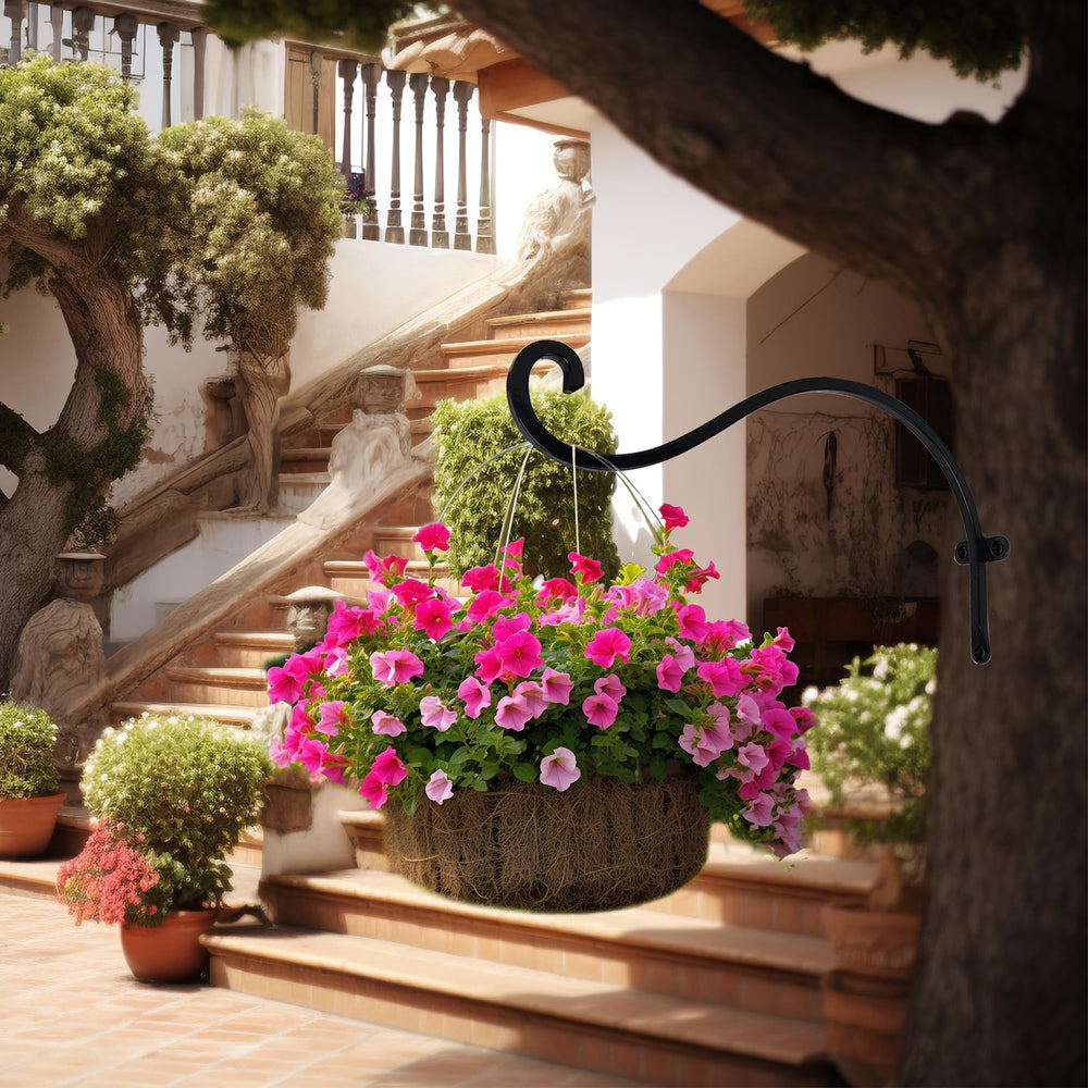 Hourleey black plant bracket holding flower basket