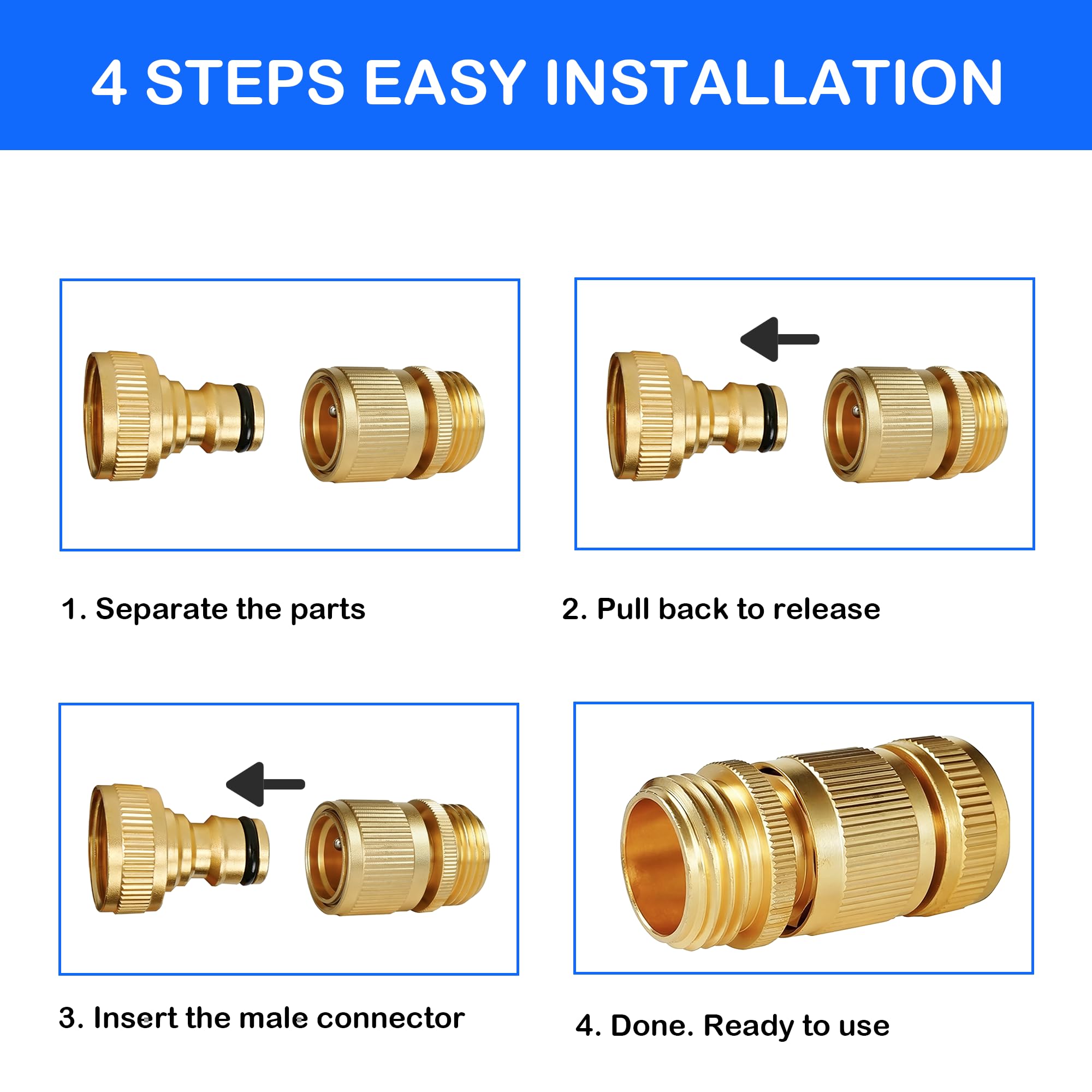 Hourleey brass connectors attached to a garden hose