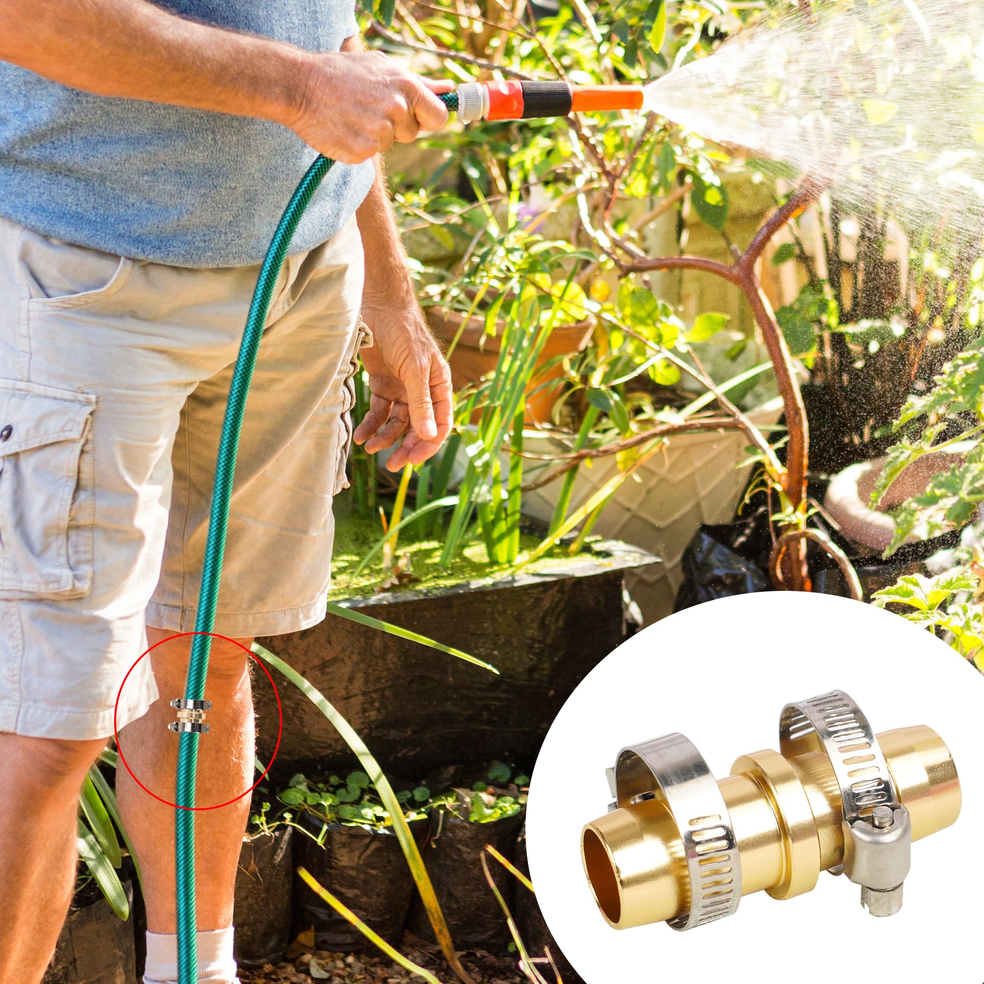 Hourleey connectors fitting onto a garden hose