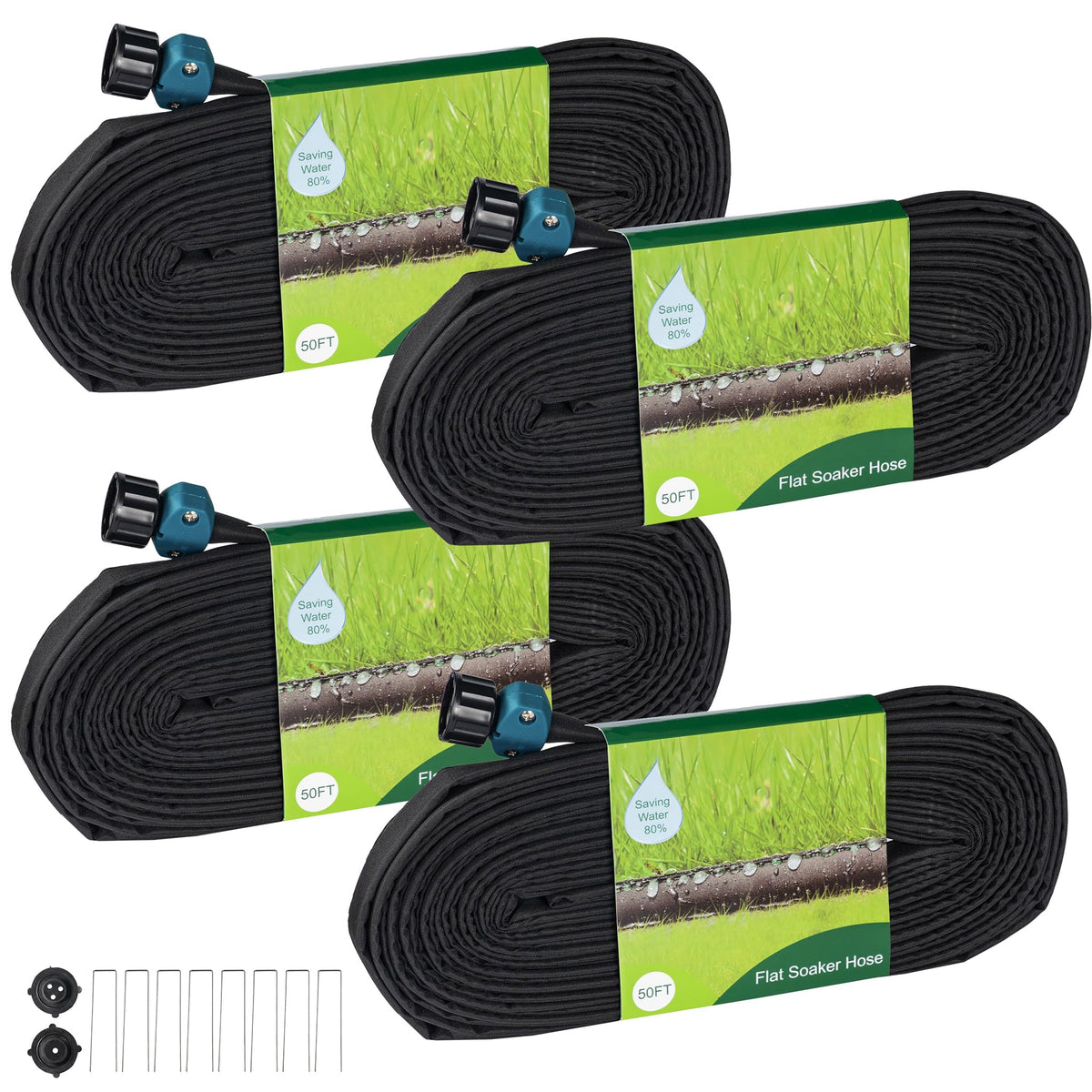 Hourleey Flat Soaker Hose 200 FT black model front view