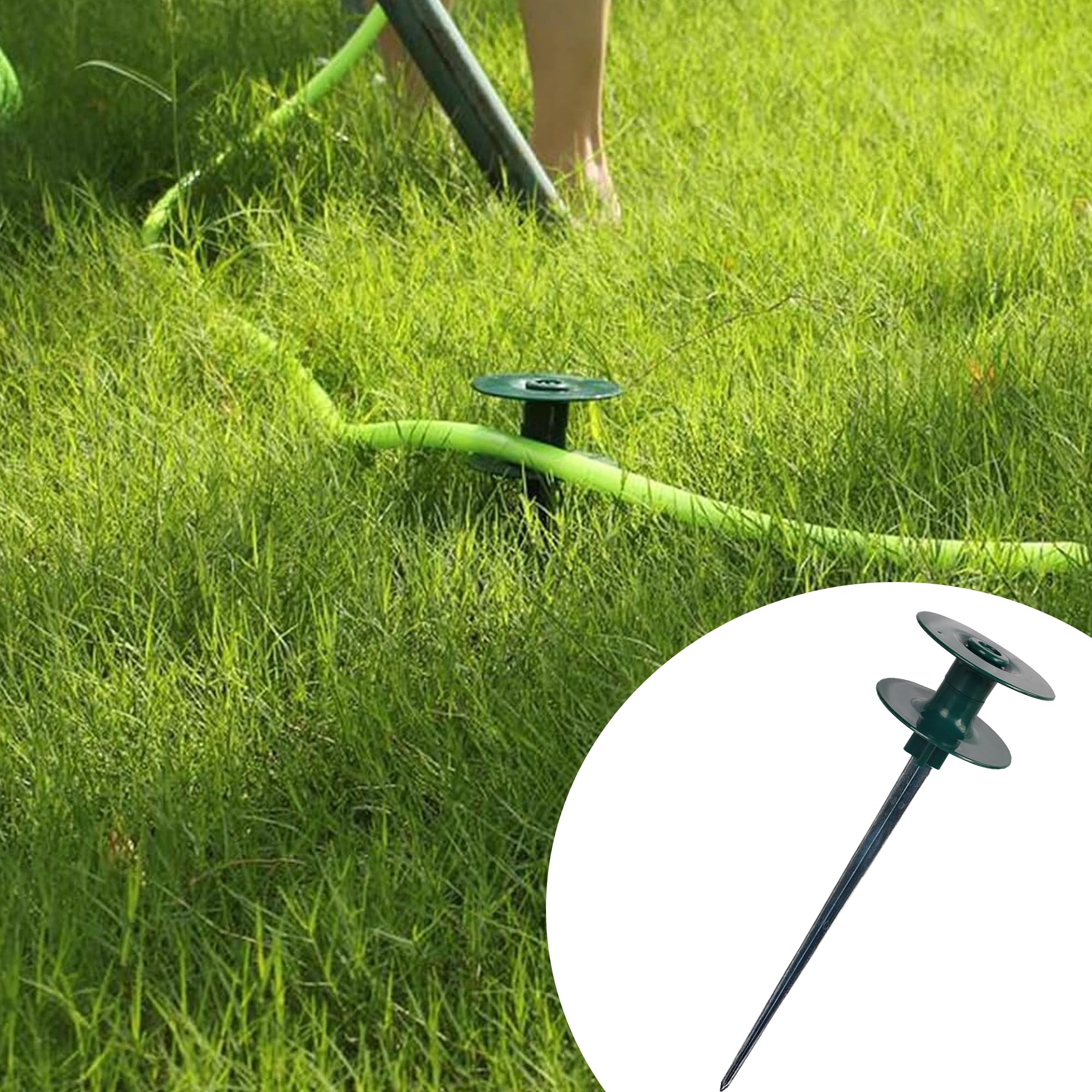 Hourleey garden hose guide spike installation in soil