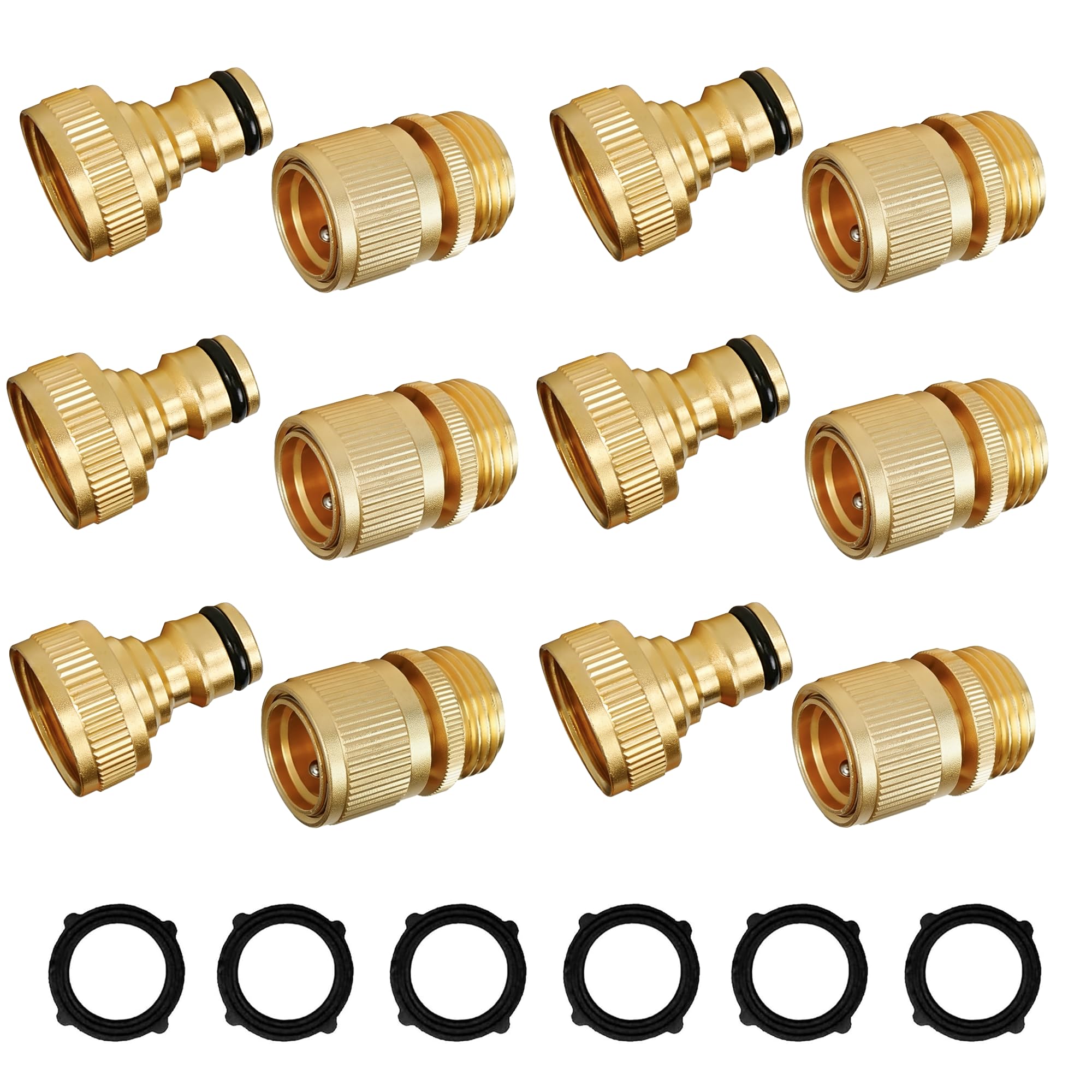 Hourleey garden hose quick connect fittings set, gold finish
