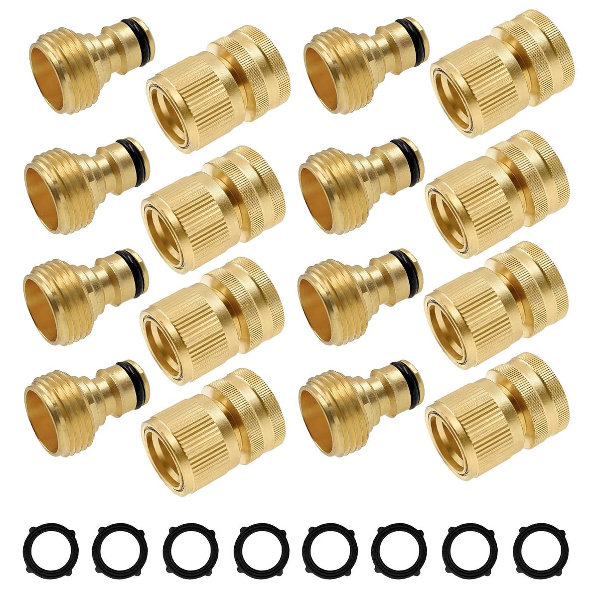 Hourleey Garden Hose Quick Connector Kit front view with 8 connectors