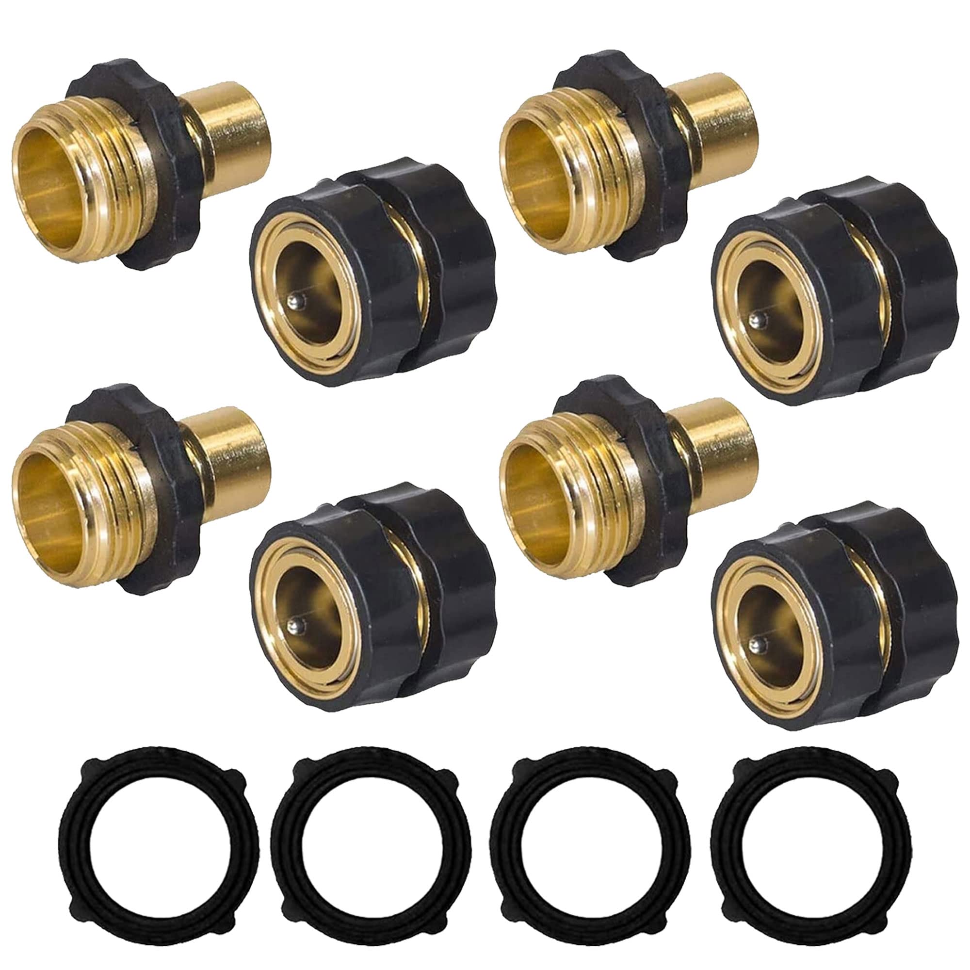 Hourleey garden hose quick connector set with four male and female connectors
