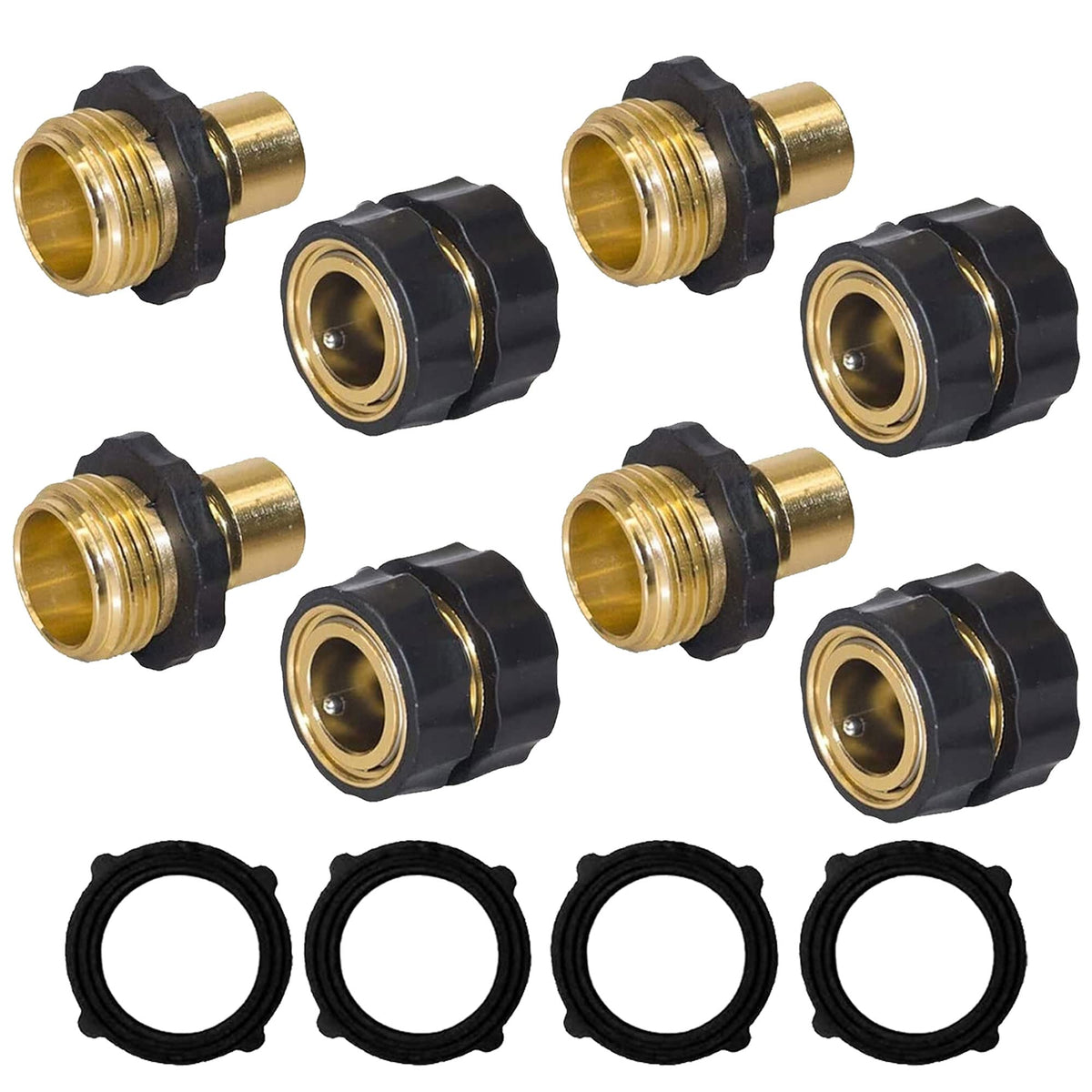 Hourleey garden hose quick connector set with four male and female connectors