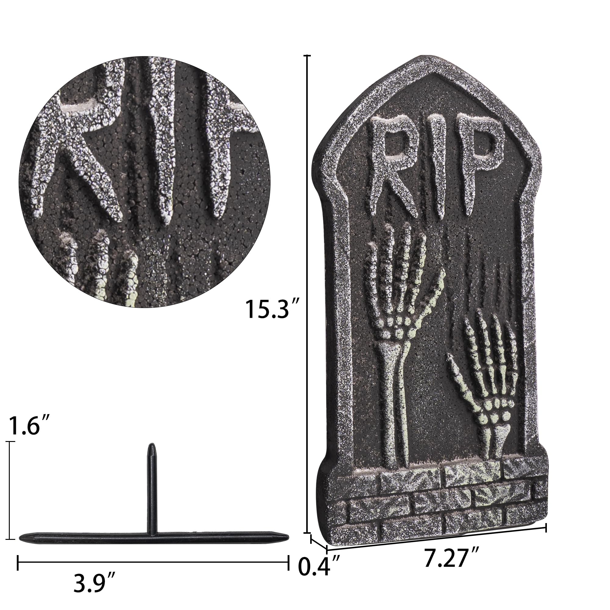 Hourleey Halloween Foam Tombstone side view with stone-like texture