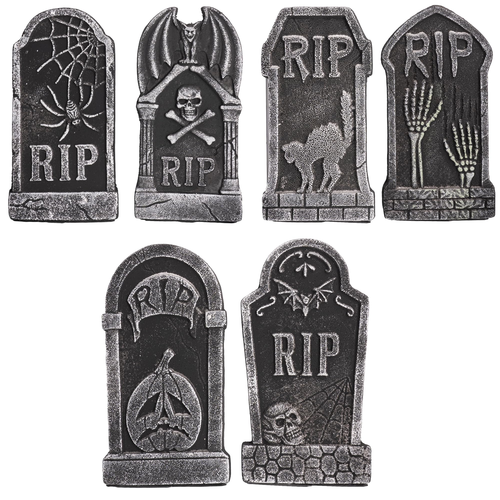 Hourleey Halloween Foam Tombstones front view with eerie designs