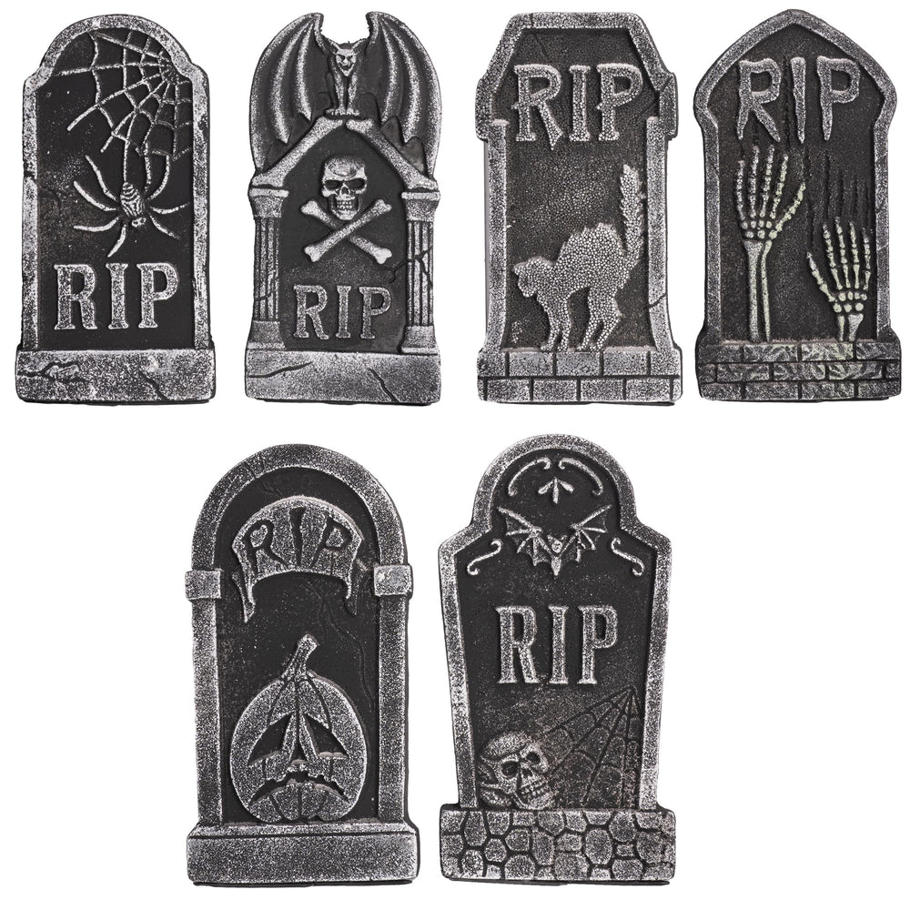 Hourleey Halloween Foam Tombstones front view with eerie designs