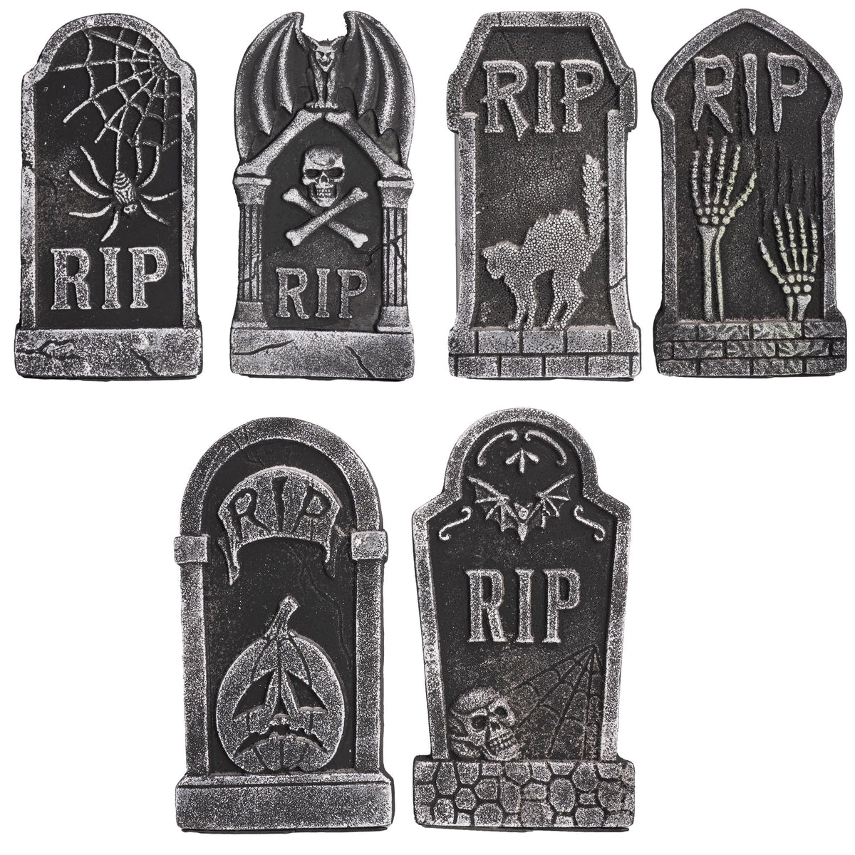 Hourleey Halloween Foam Tombstones front view with eerie designs