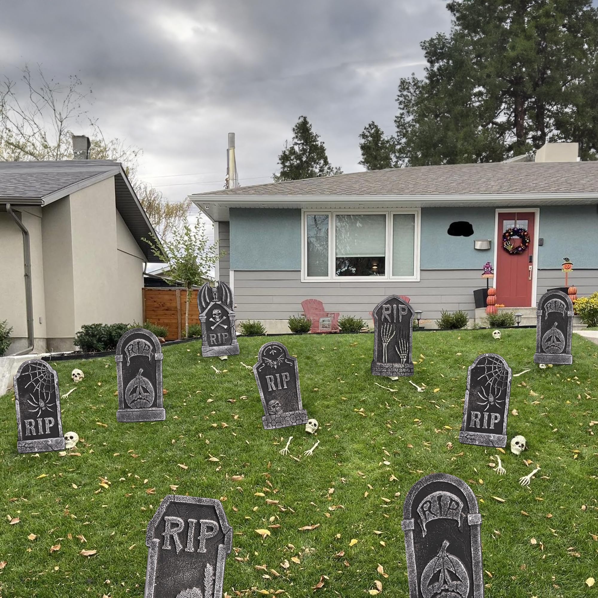 Hourleey Halloween Foam Tombstones in outdoor Halloween decor
