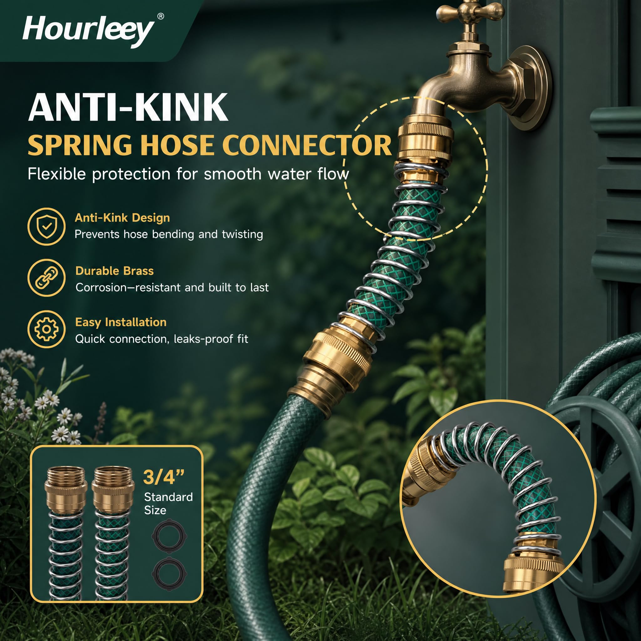 Hourleey hose protector installed on a garden hose