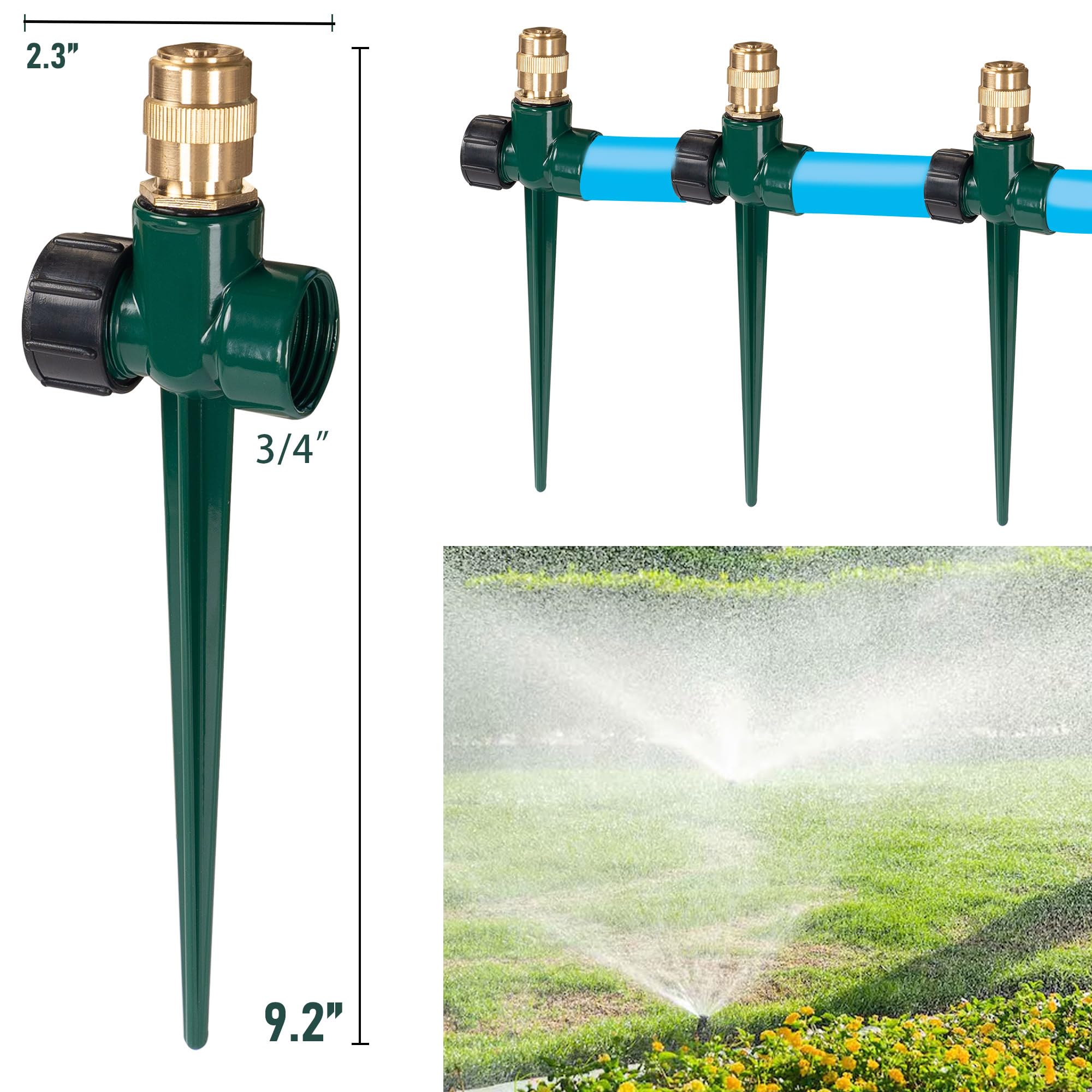 Hourleey Metal Lawn Sprinkler front view with spike base