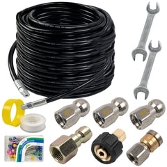 Hourleey Sewer Jetter Kit 100FT complete package with nozzles