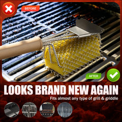 HOUSE AGAIN Bristle-Free Grill Brush side view showing stainless steel mesh head