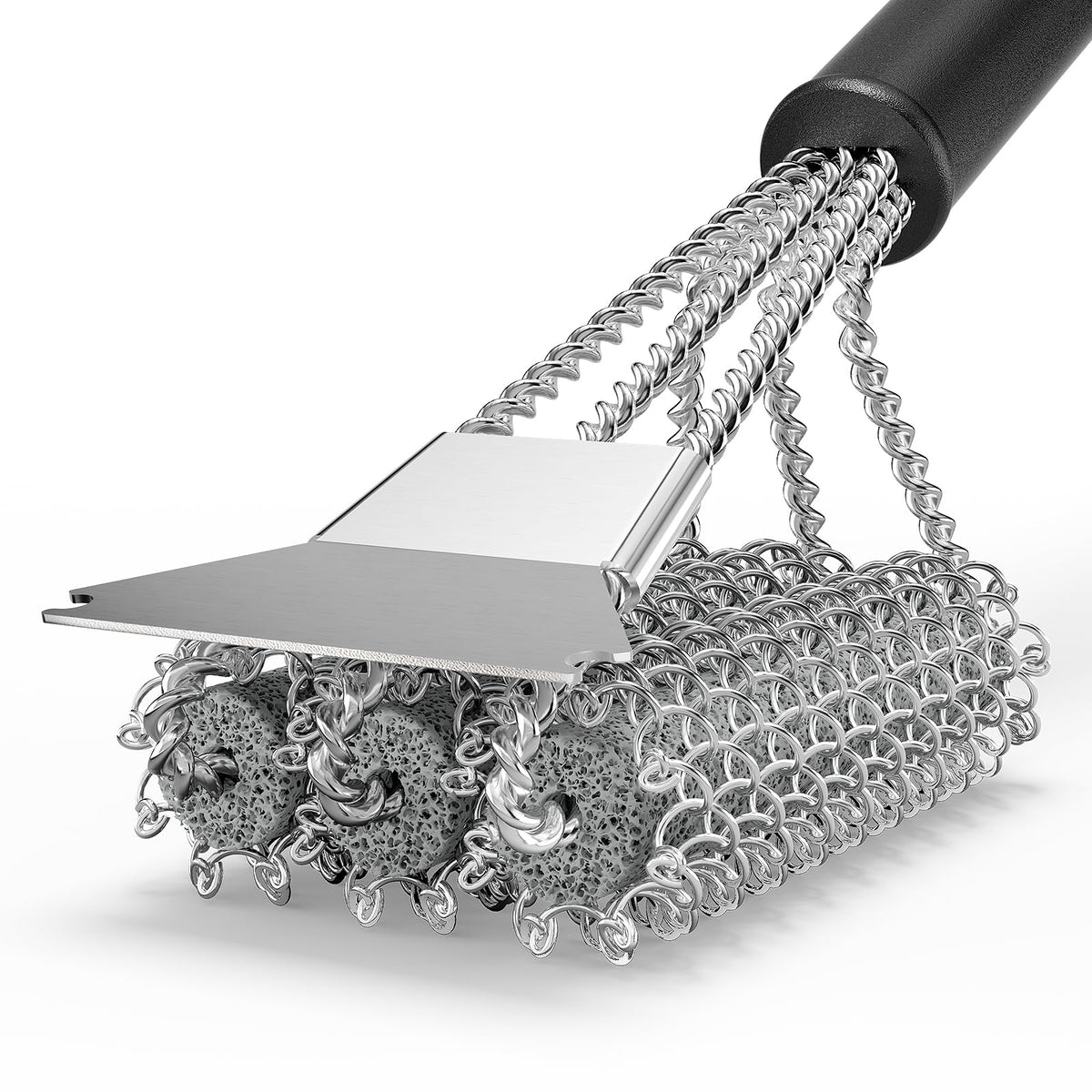 HOUSE AGAIN Grill Brush and Scraper front view with ergonomic handle