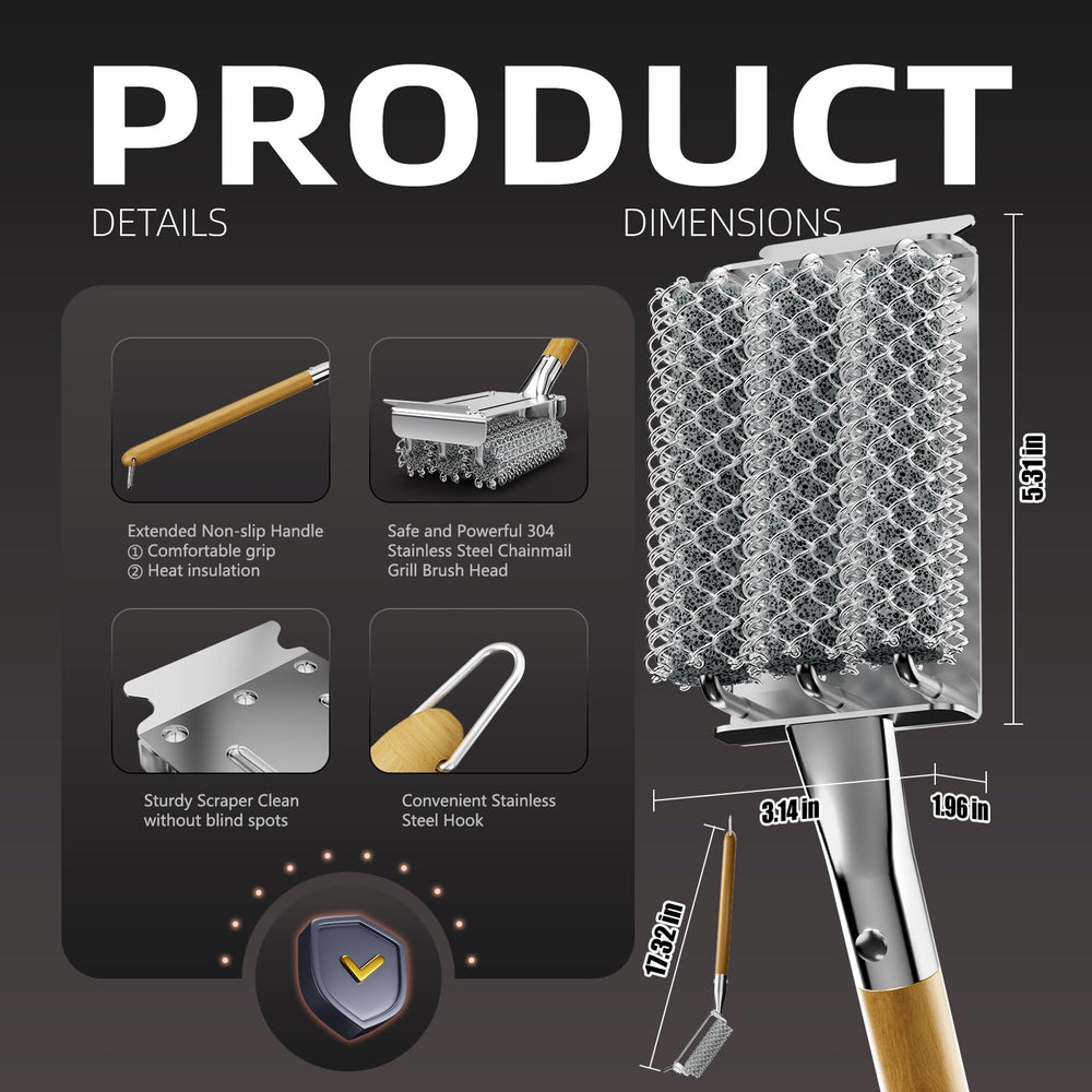 HOUSE AGAIN Grill Brush with integrated scraper and silicone sponge
