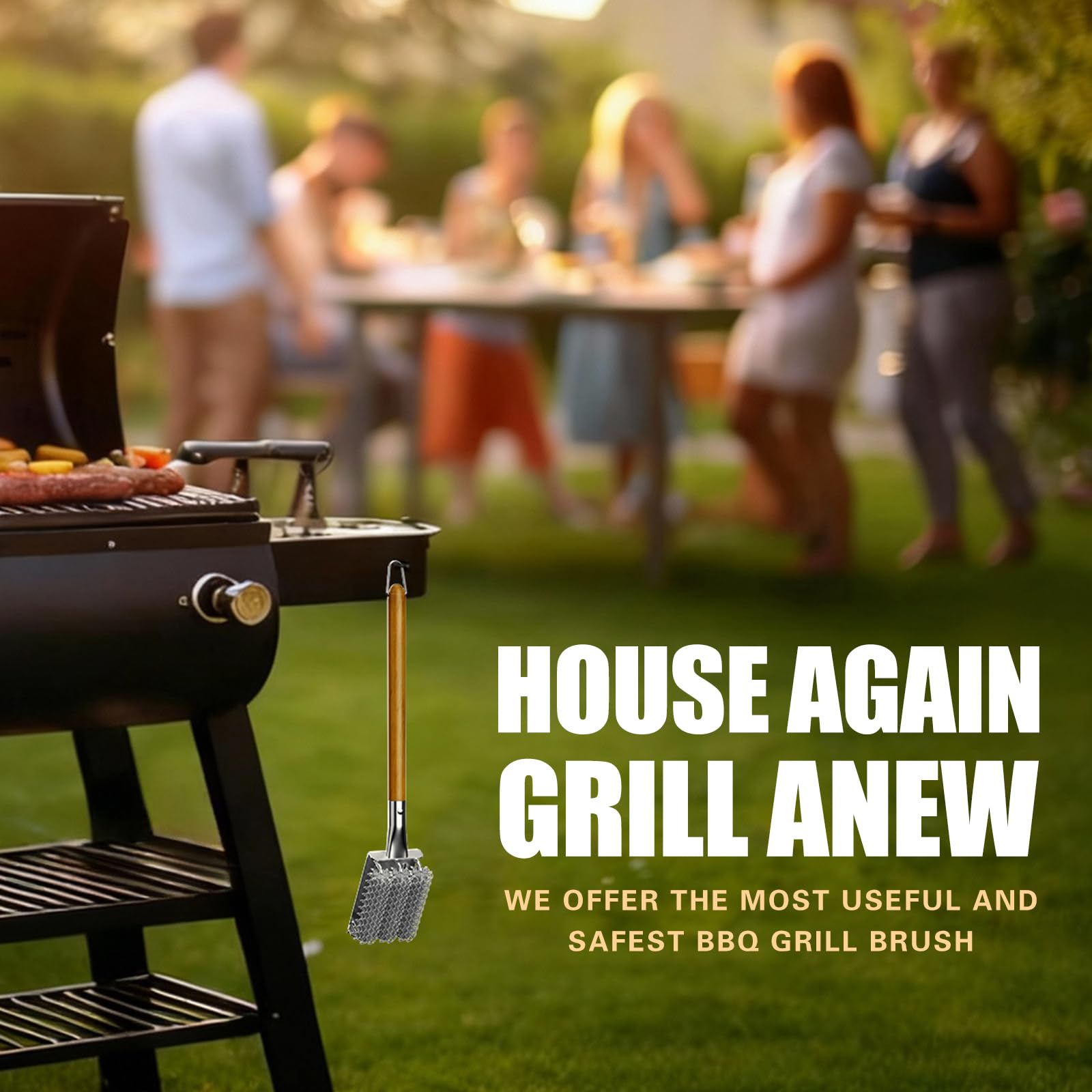 HOUSE AGAIN Grill Brush with user guide and packaging