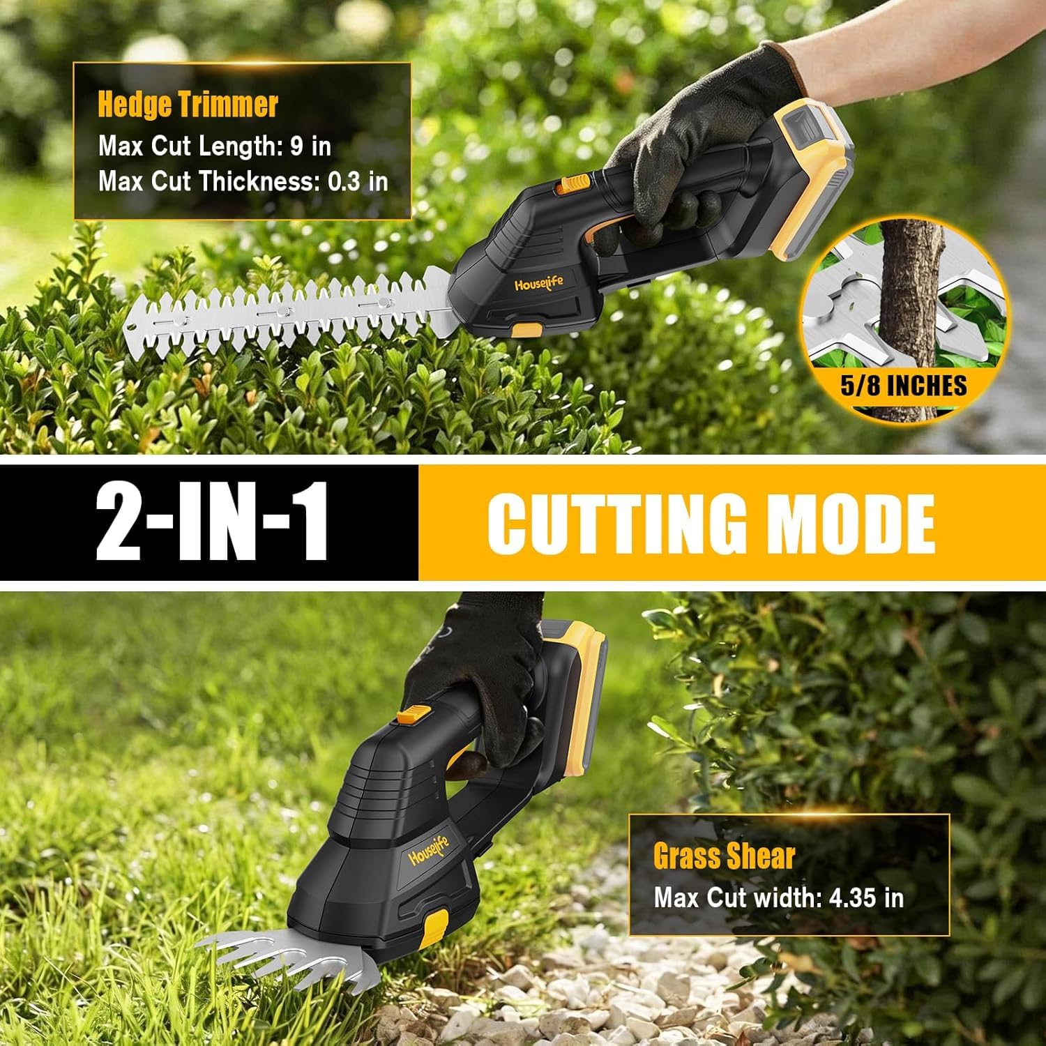 Houselife cordless hedge trimmer side view