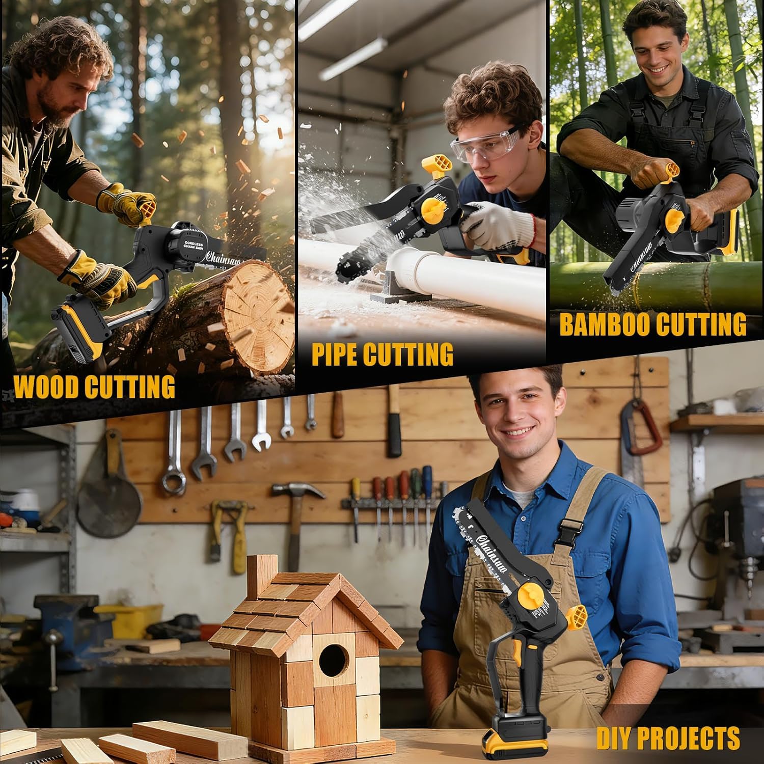 Houselife Mini Chainsaw package dimensions on table