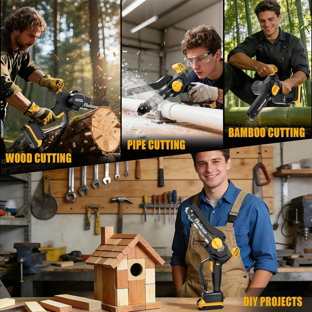 Houselife Mini Chainsaw package dimensions on table
