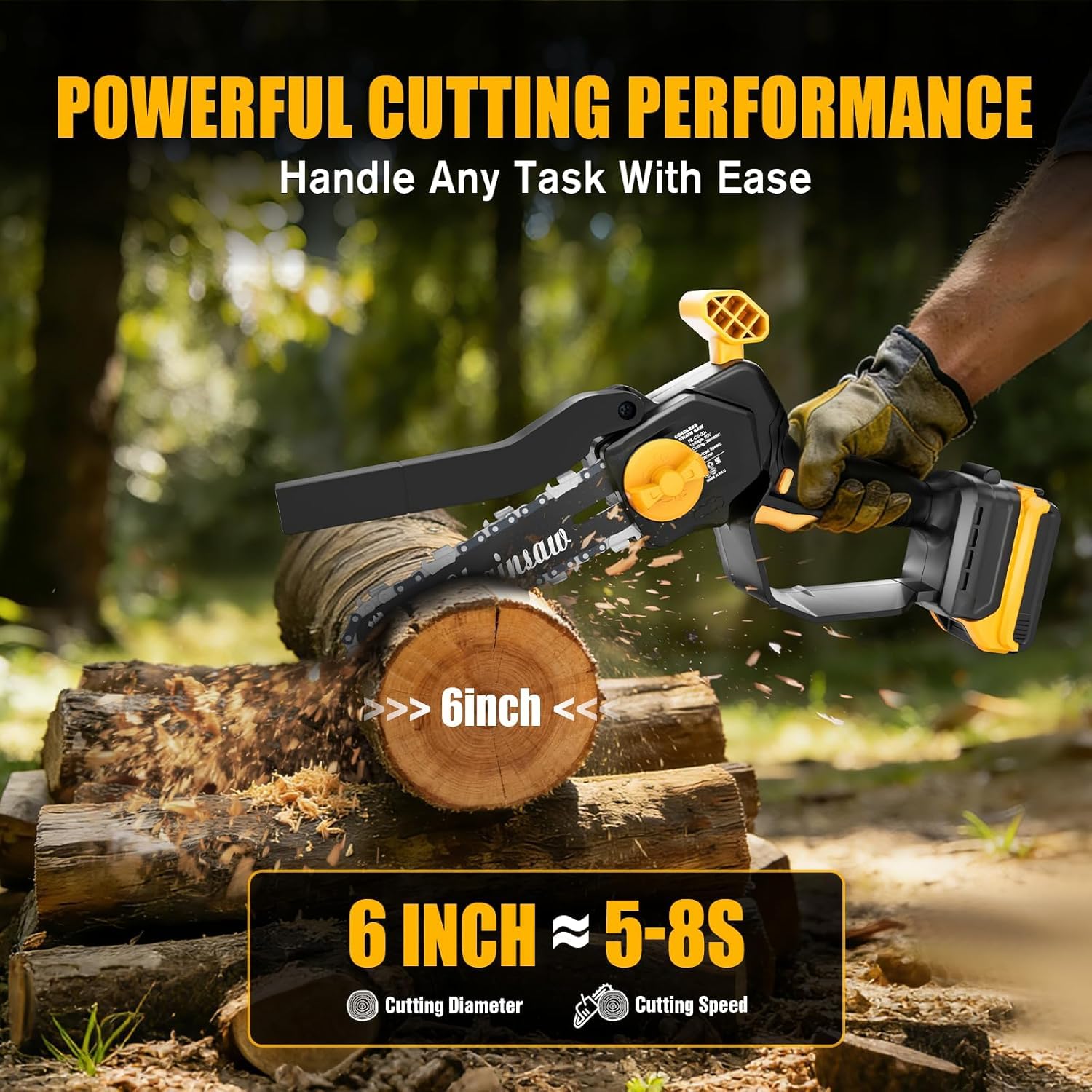 Houselife Mini Chainsaw with DeWalt battery installed