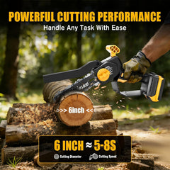 Houselife Mini Chainsaw with DeWalt battery installed