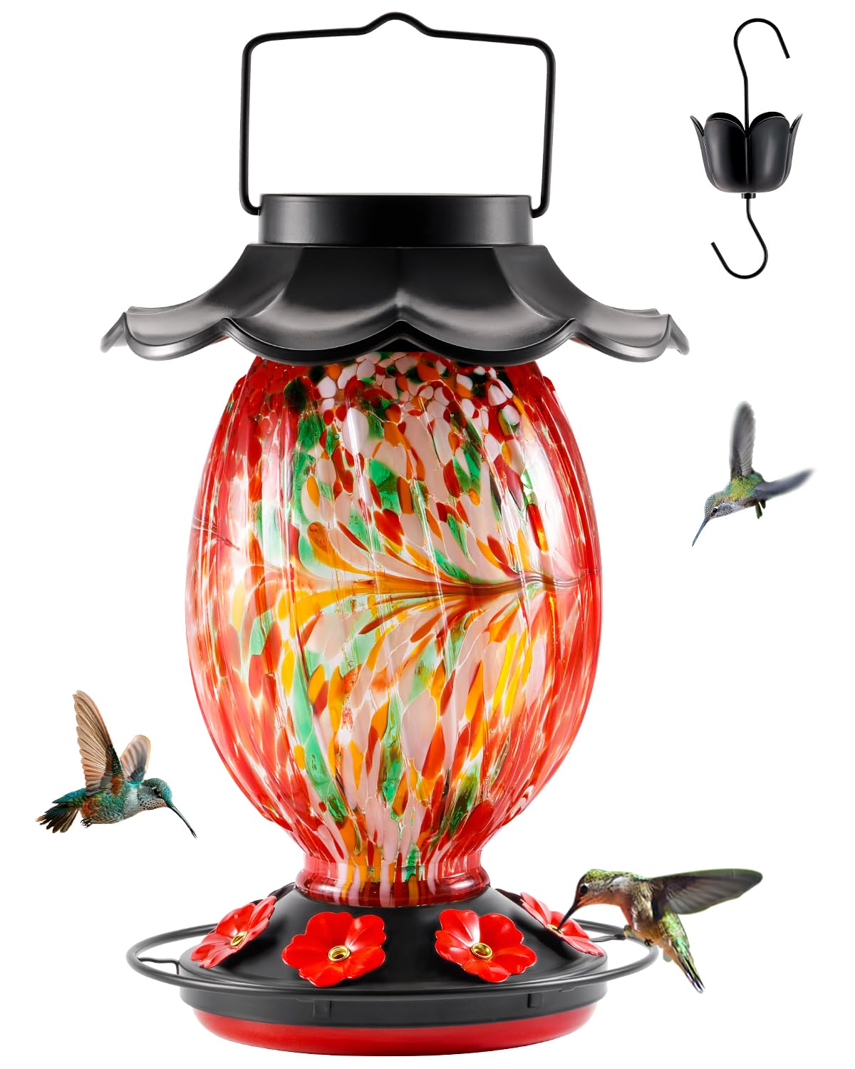 HouseSapp Solar Hummingbird Feeder front view with red glass