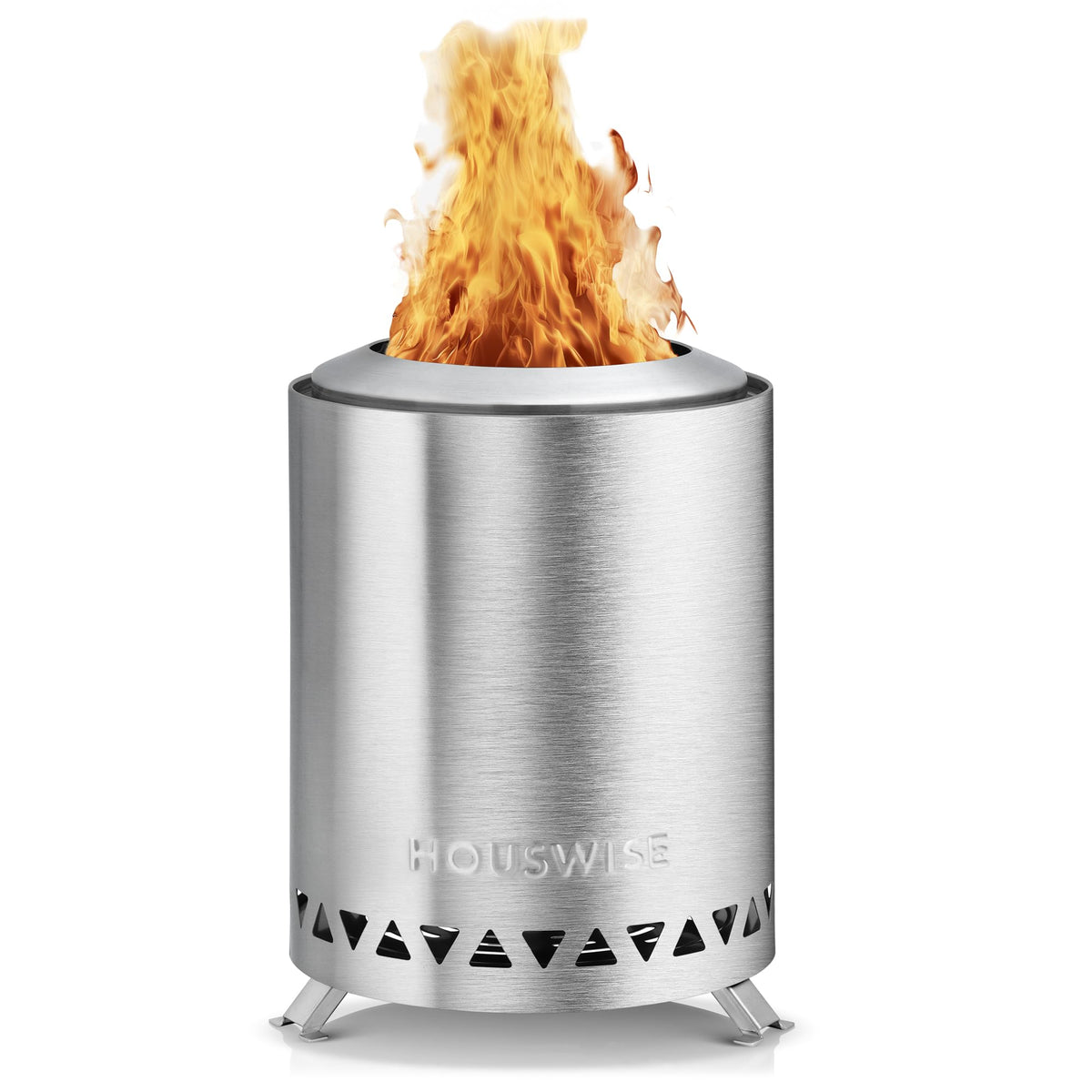 Houswise Smokeless Tabletop Fire Pit front view, silver finish